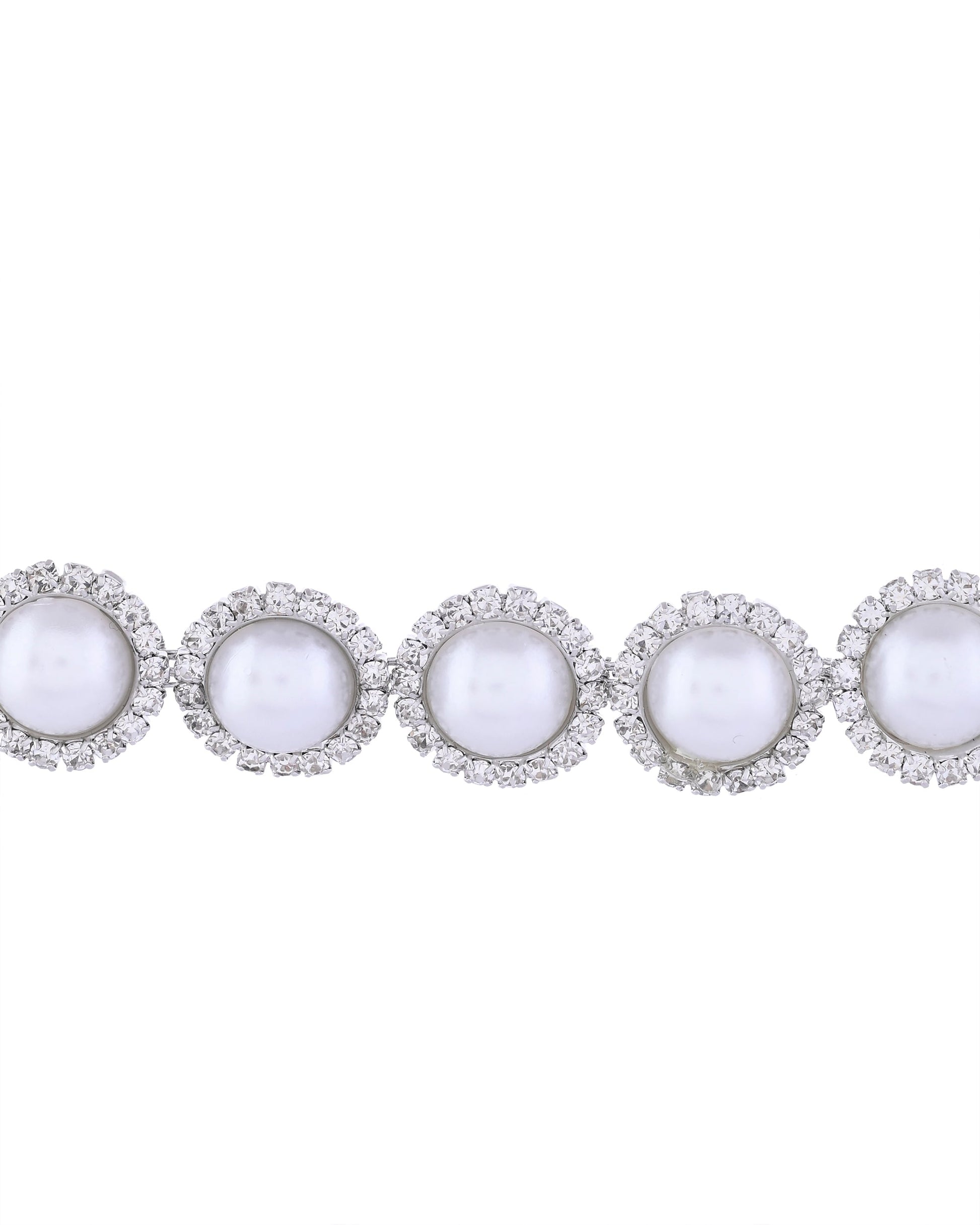 VOJ Silver Plated White Pearl And CZ Stone Choker Set - Swadesiicart