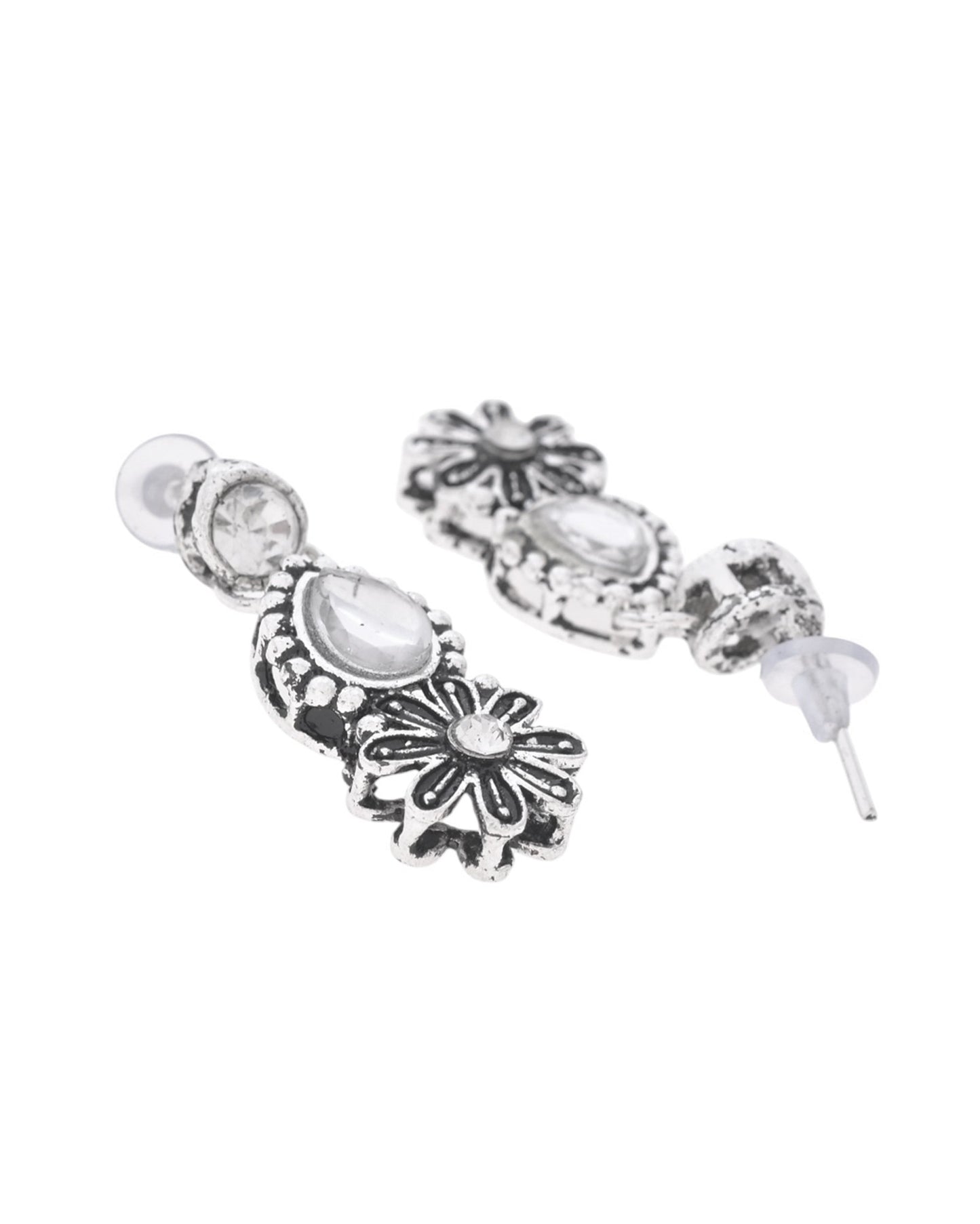 VOJ Oxidized Floral Designed Stone Studded Necklace Set - Swadesiicart