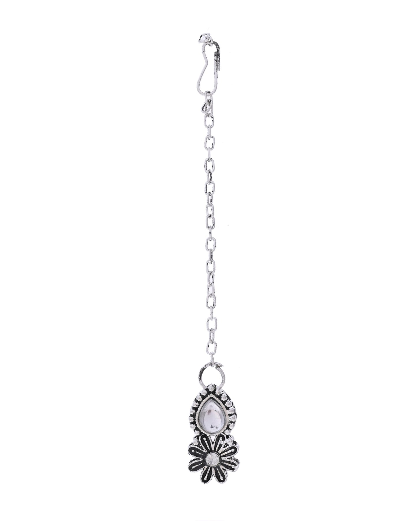 VOJ Oxidized Floral Designed Stone Studded Necklace Set - Swadesiicart