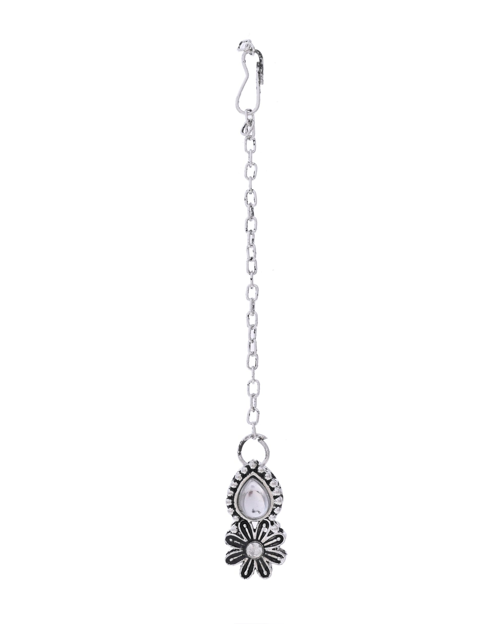 VOJ Oxidized Floral Designed Stone Studded Necklace Set - Swadesiicart