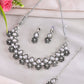 VOJ Oxidized Floral Designed Stone Studded Necklace Set - Swadesiicart
