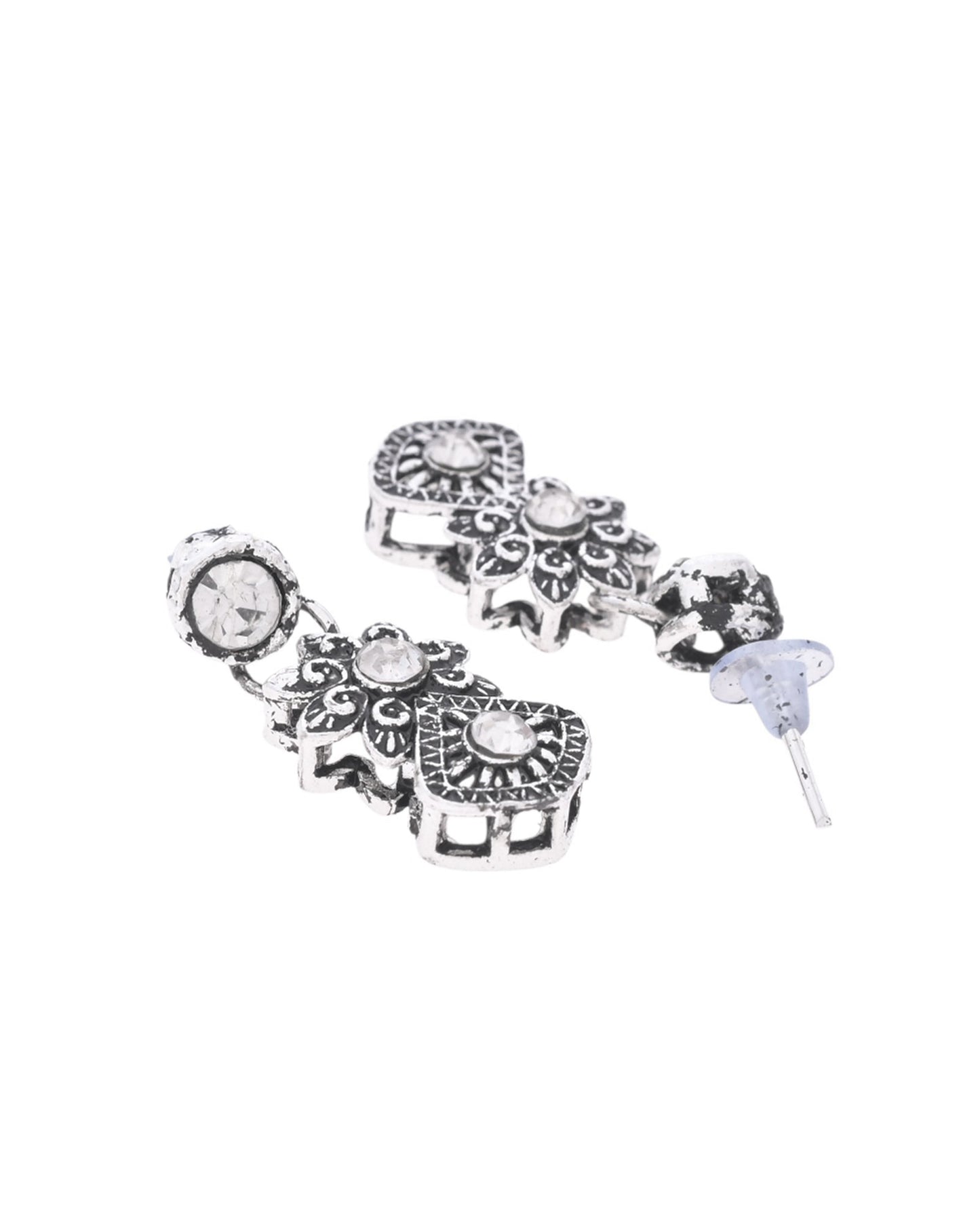 VOJ Oxidized Designer Stone Studded Jewellery Set - Swadesiicart