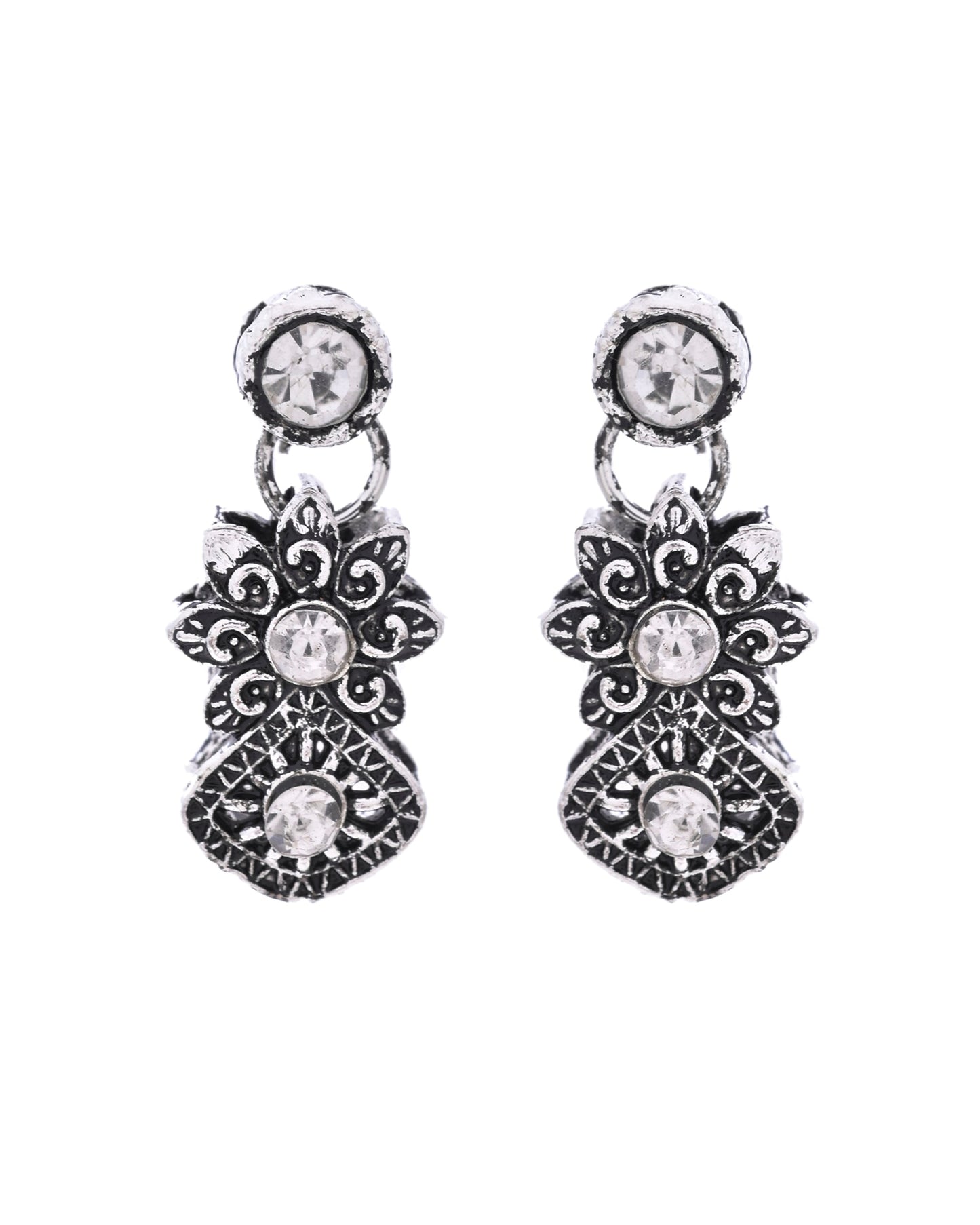 VOJ Oxidized Designer Stone Studded Jewellery Set - Swadesiicart