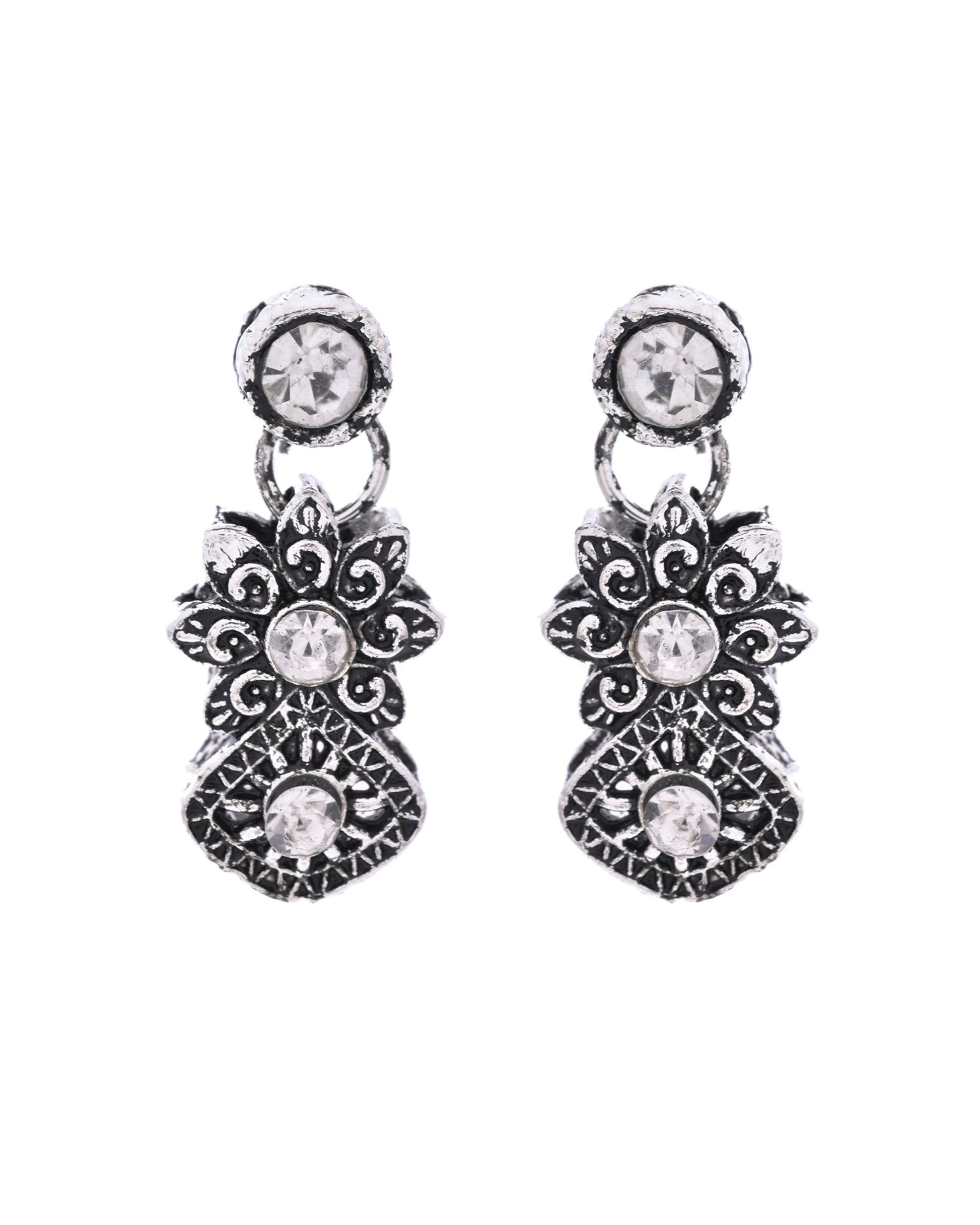 VOJ Oxidized Designer Stone Studded Jewellery Set - Swadesiicart