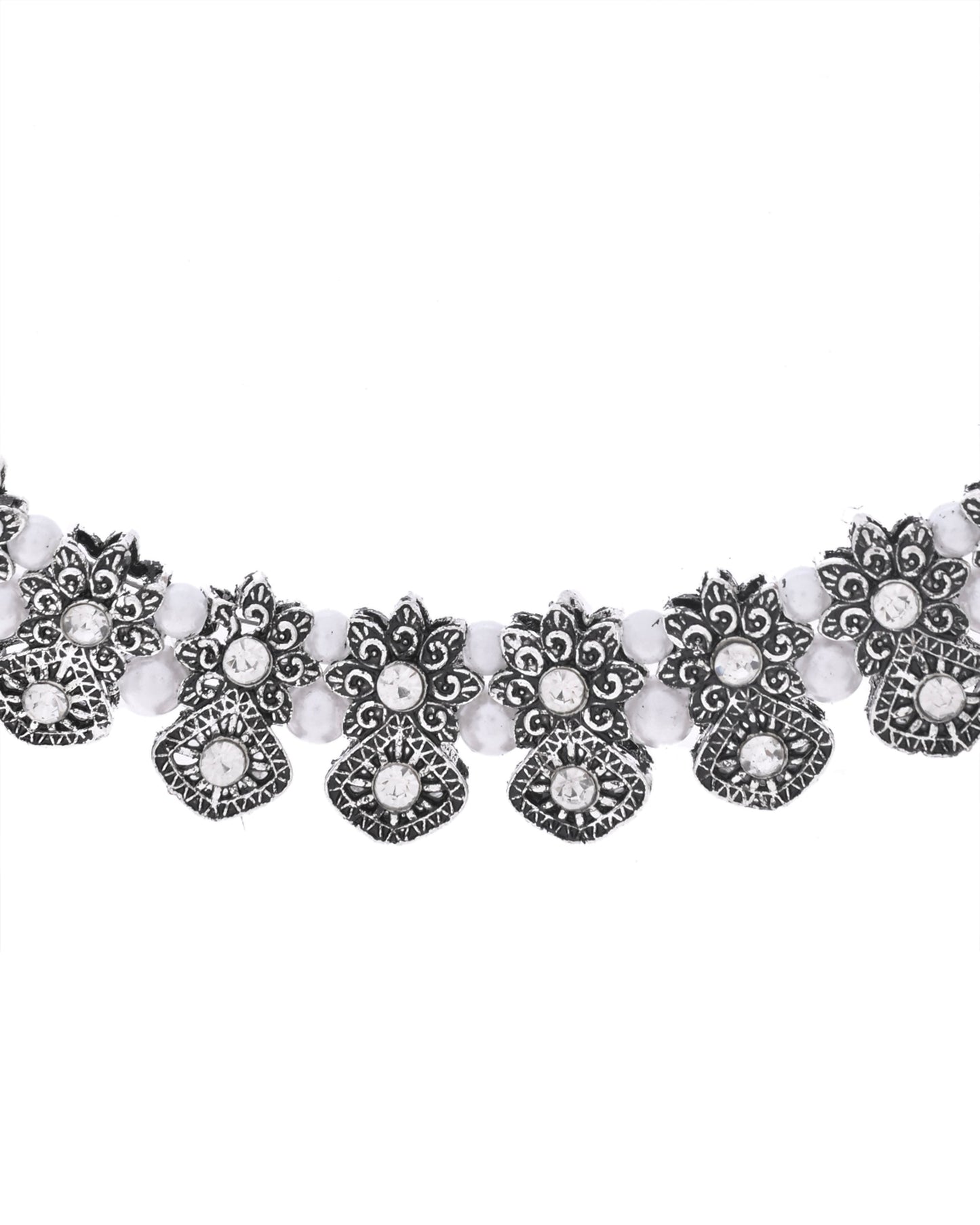 VOJ Oxidized Designer Stone Studded Jewellery Set - Swadesiicart