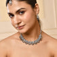 VOJ Oxidized Floral Stone Studded Necklace With Earrings Set - Swadesiicart