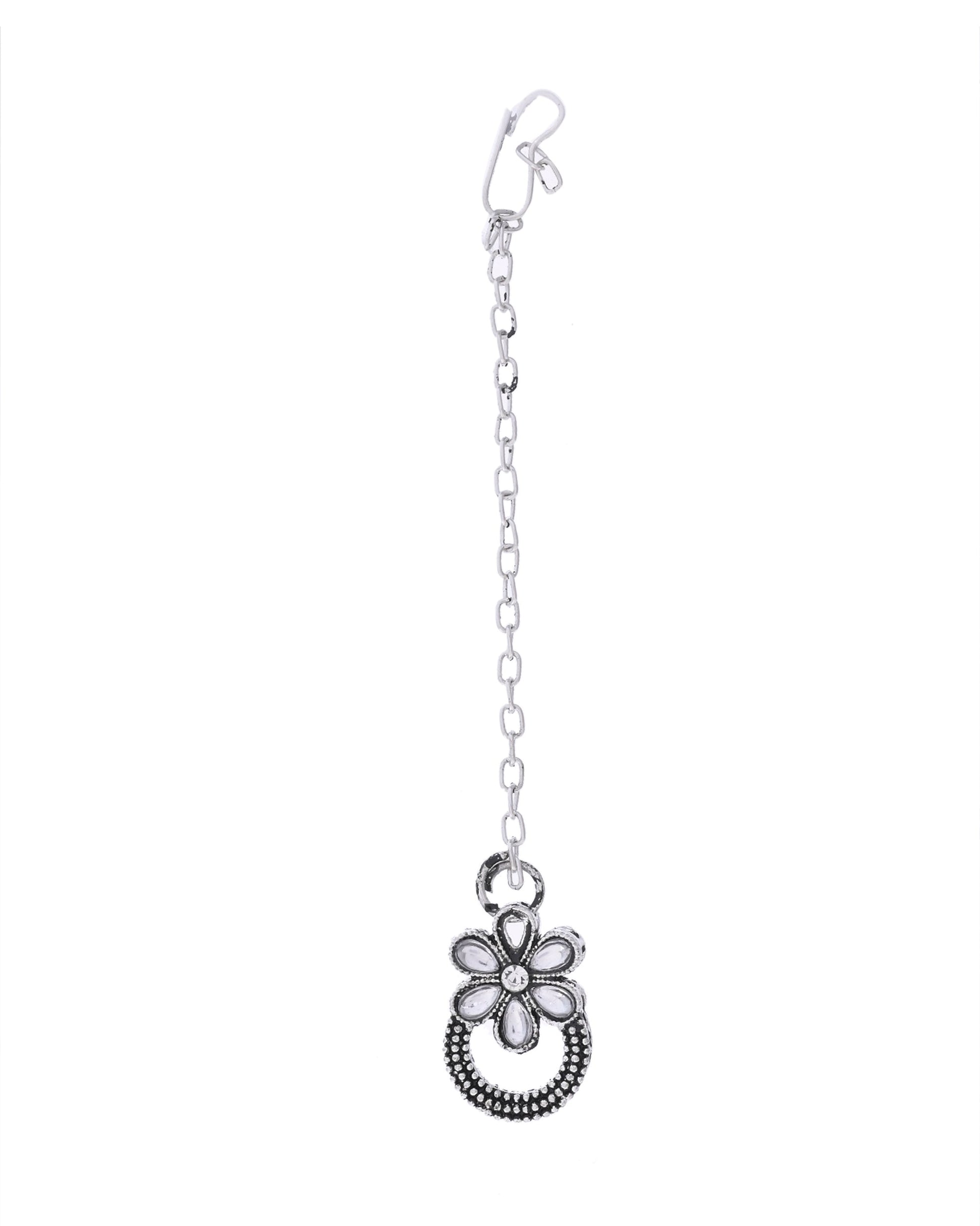 VOJ Oxidized Floral Stone Studded Necklace With Earrings Set - Swadesiicart