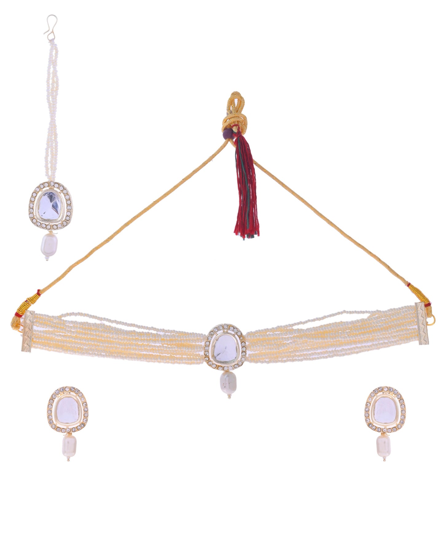 VOJ White Kundan Studded Choker Set - Swadesiicart
