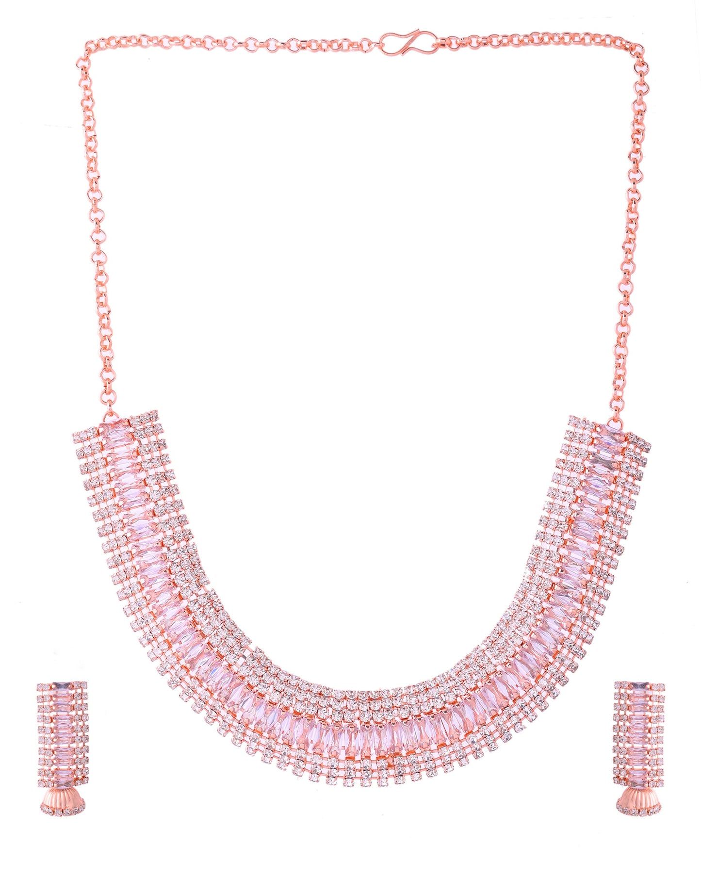 VOJ Rose Gold-Polished Artificial Stones Studded Choker Jewellery Set - Swadesiicart