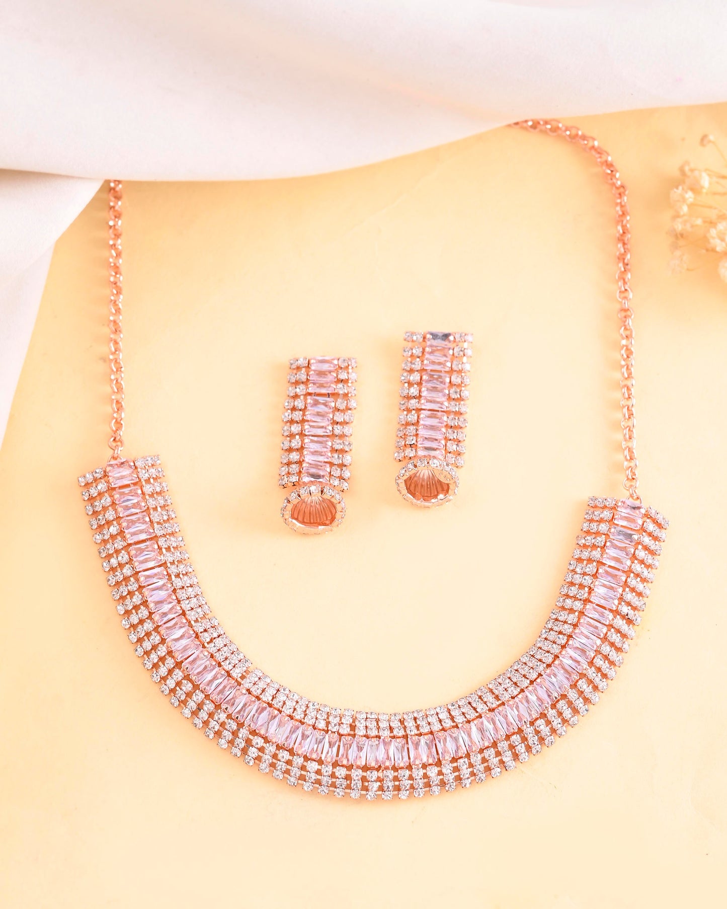 VOJ Rose Gold-Polished Artificial Stones Studded Choker Jewellery Set - Swadesiicart