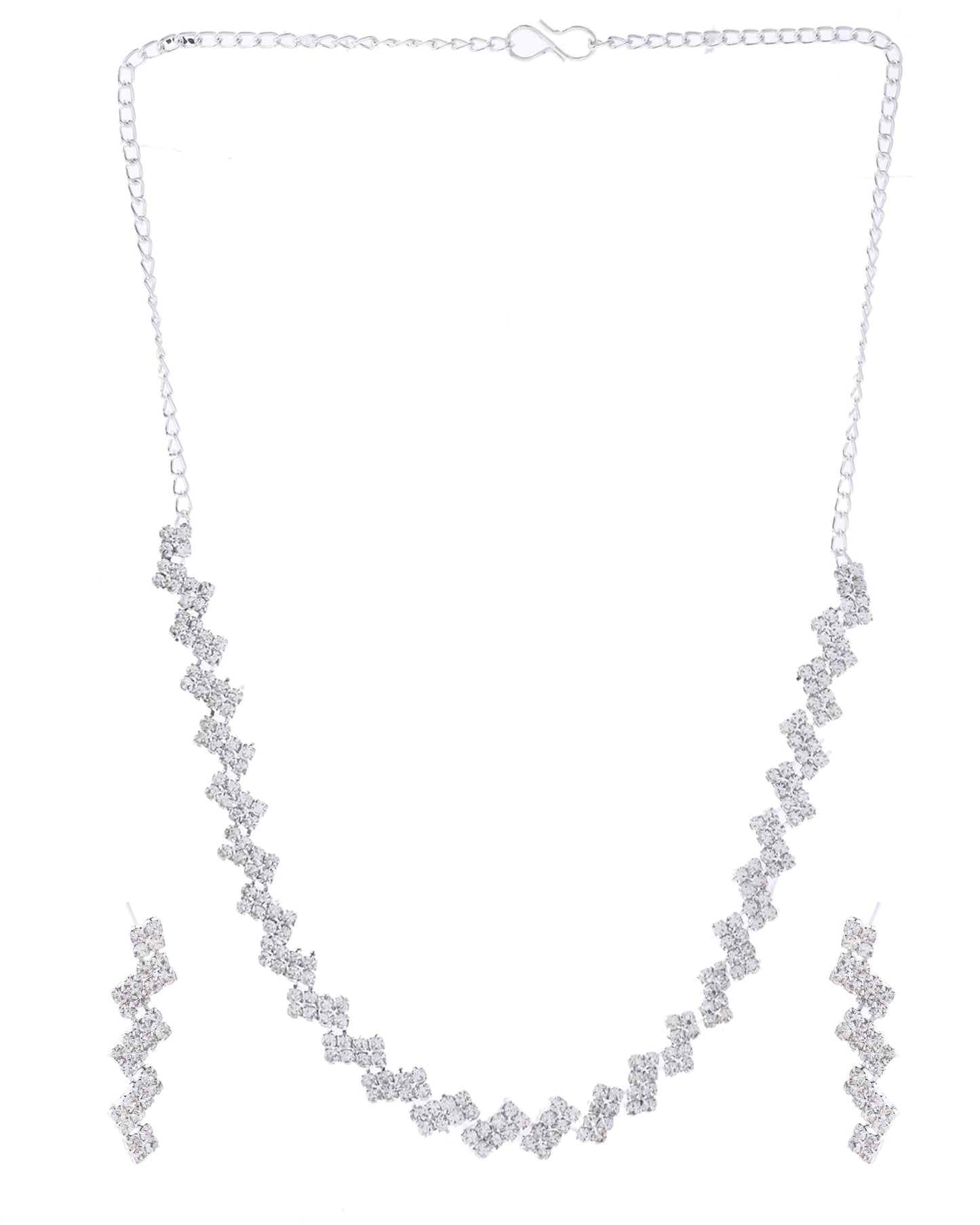 VOJ Silver Plated Stones Studded minimal Designed Jewellery Set - Swadesiicart