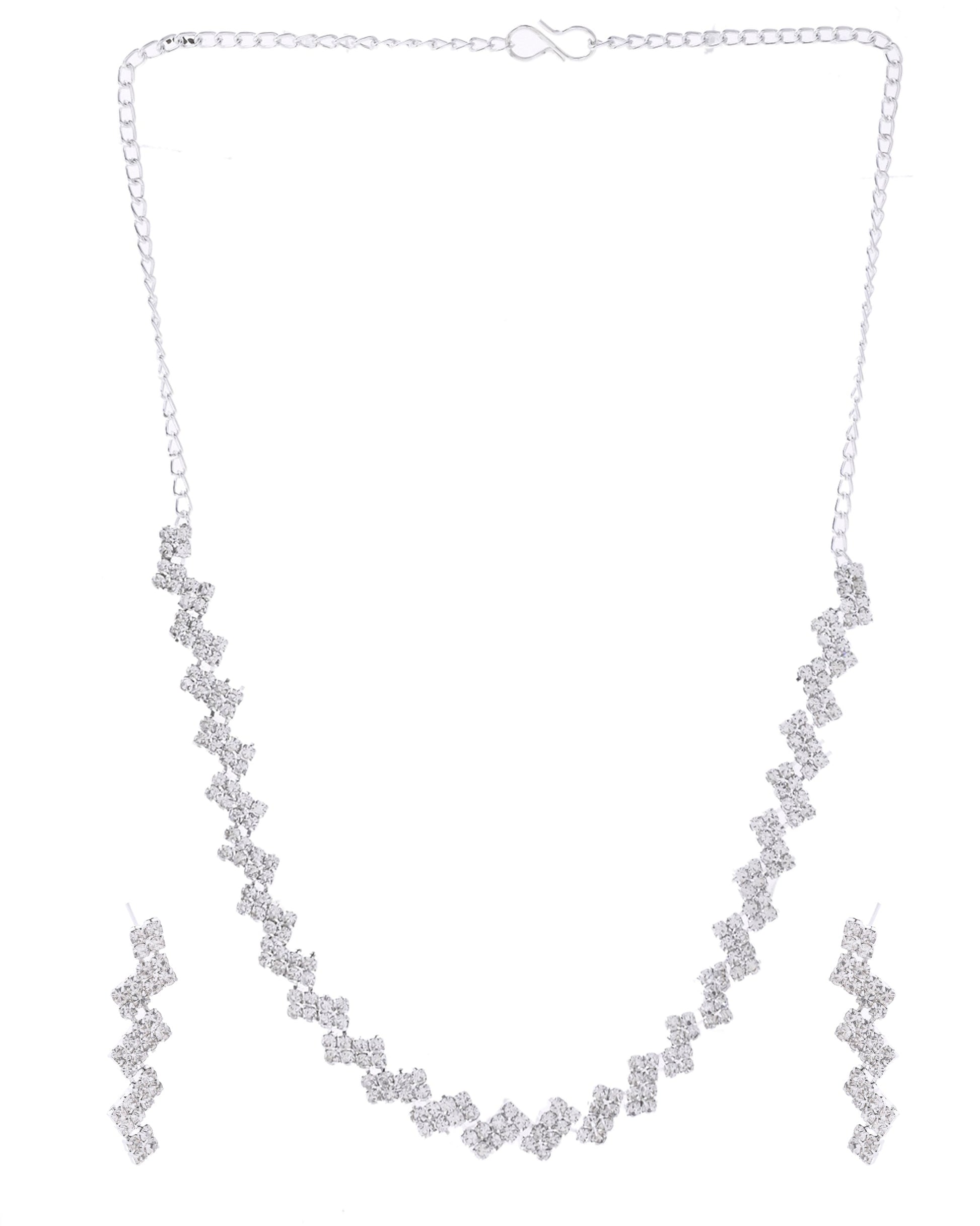 VOJ Silver Plated Stones Studded minimal Designed Jewellery Set - Swadesiicart