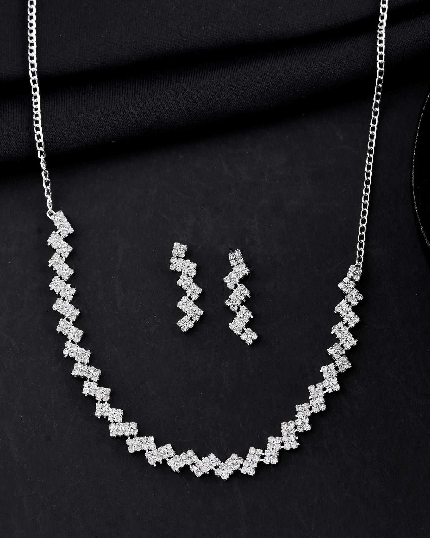 VOJ Silver Plated Stones Studded minimal Designed Jewellery Set - Swadesiicart