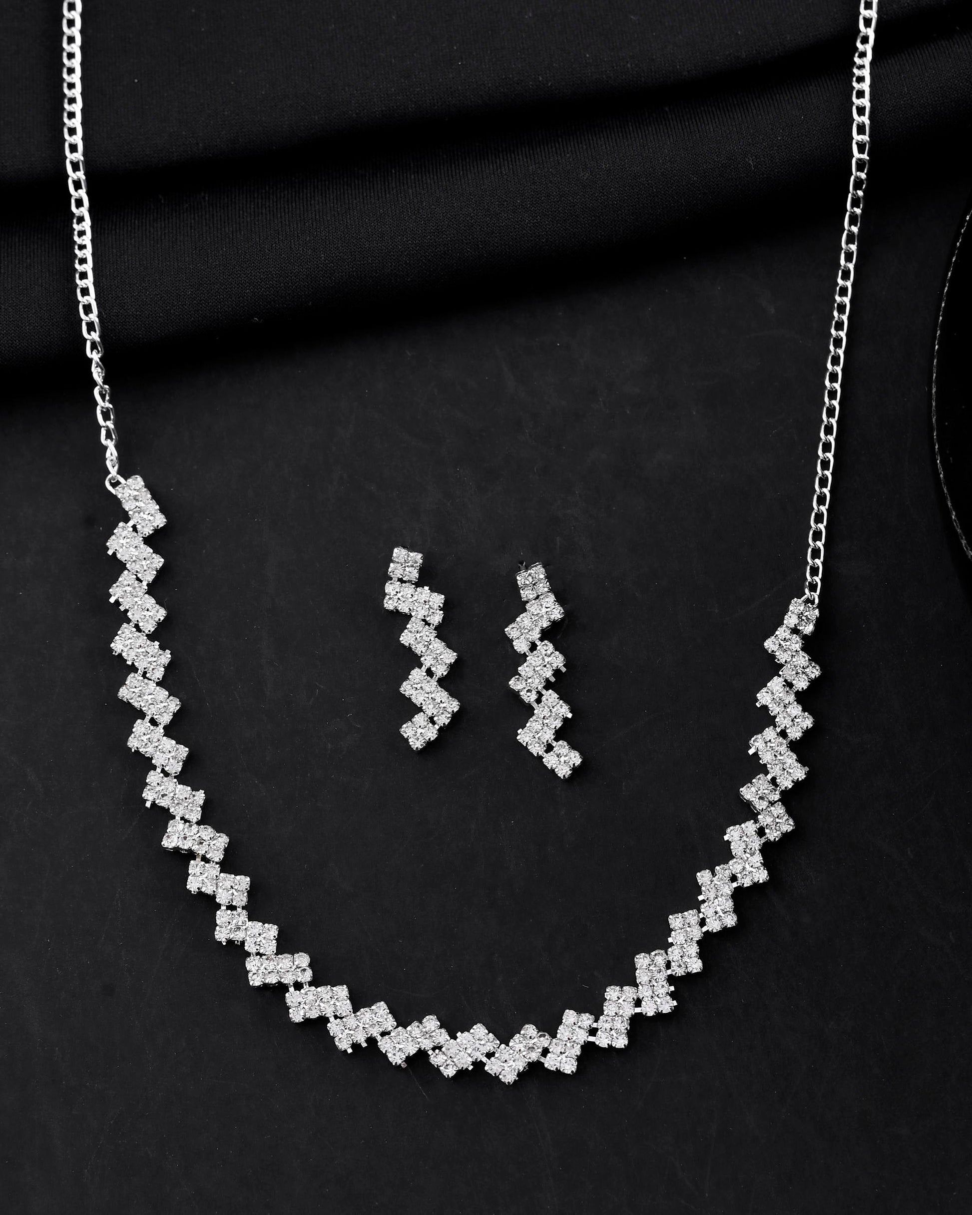 VOJ Silver Plated Stones Studded minimal Designed Jewellery Set - Swadesiicart