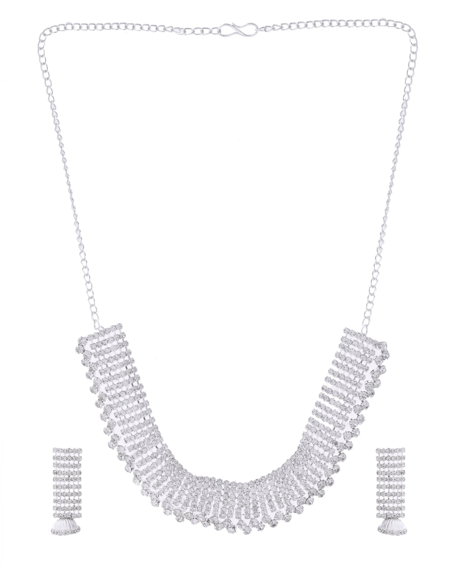 VOJ Silver-Plated Artificial Stones Studded Choker Jewellery Set - Swadesiicart