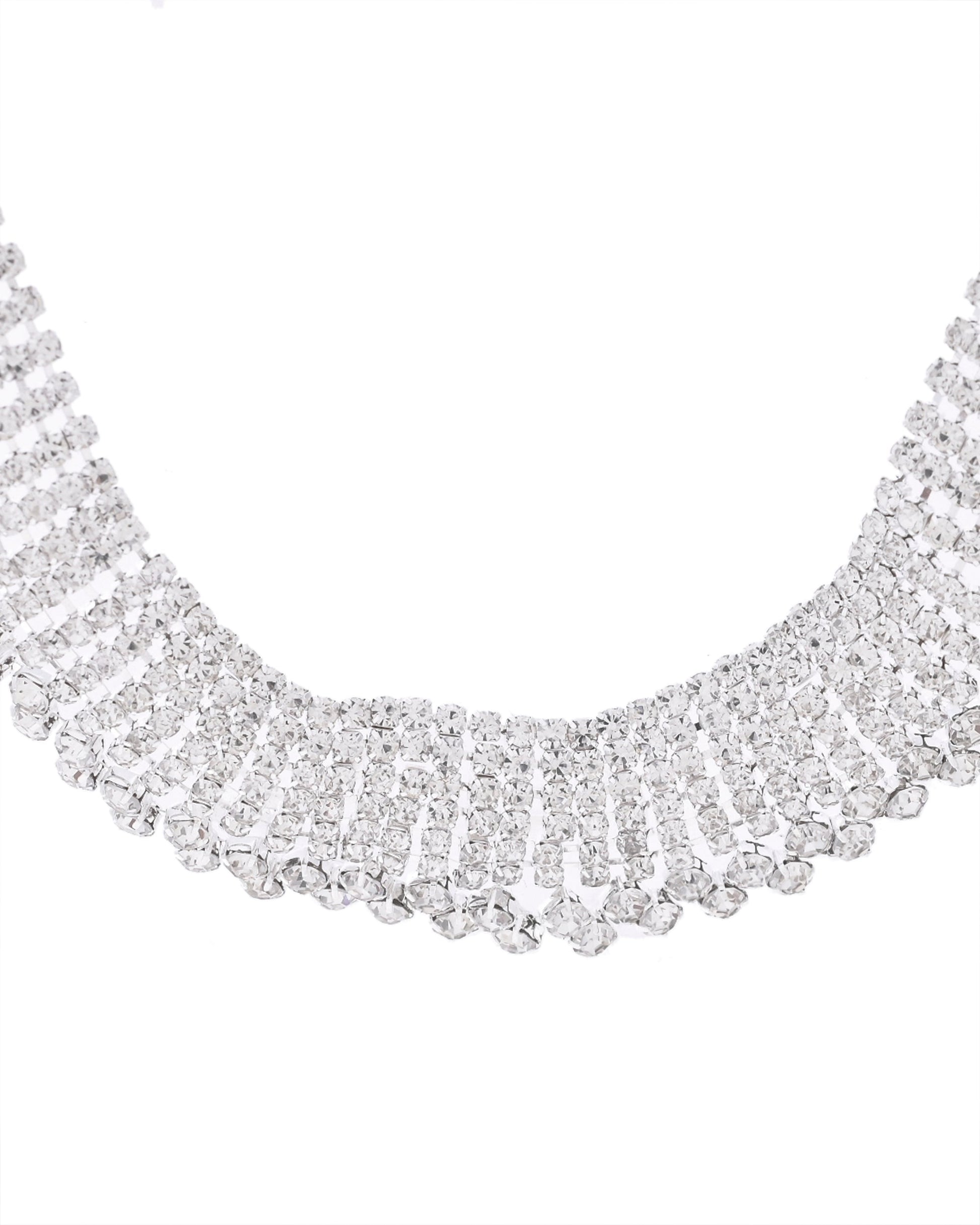 VOJ Silver-Plated Artificial Stones Studded Choker Jewellery Set - Swadesiicart