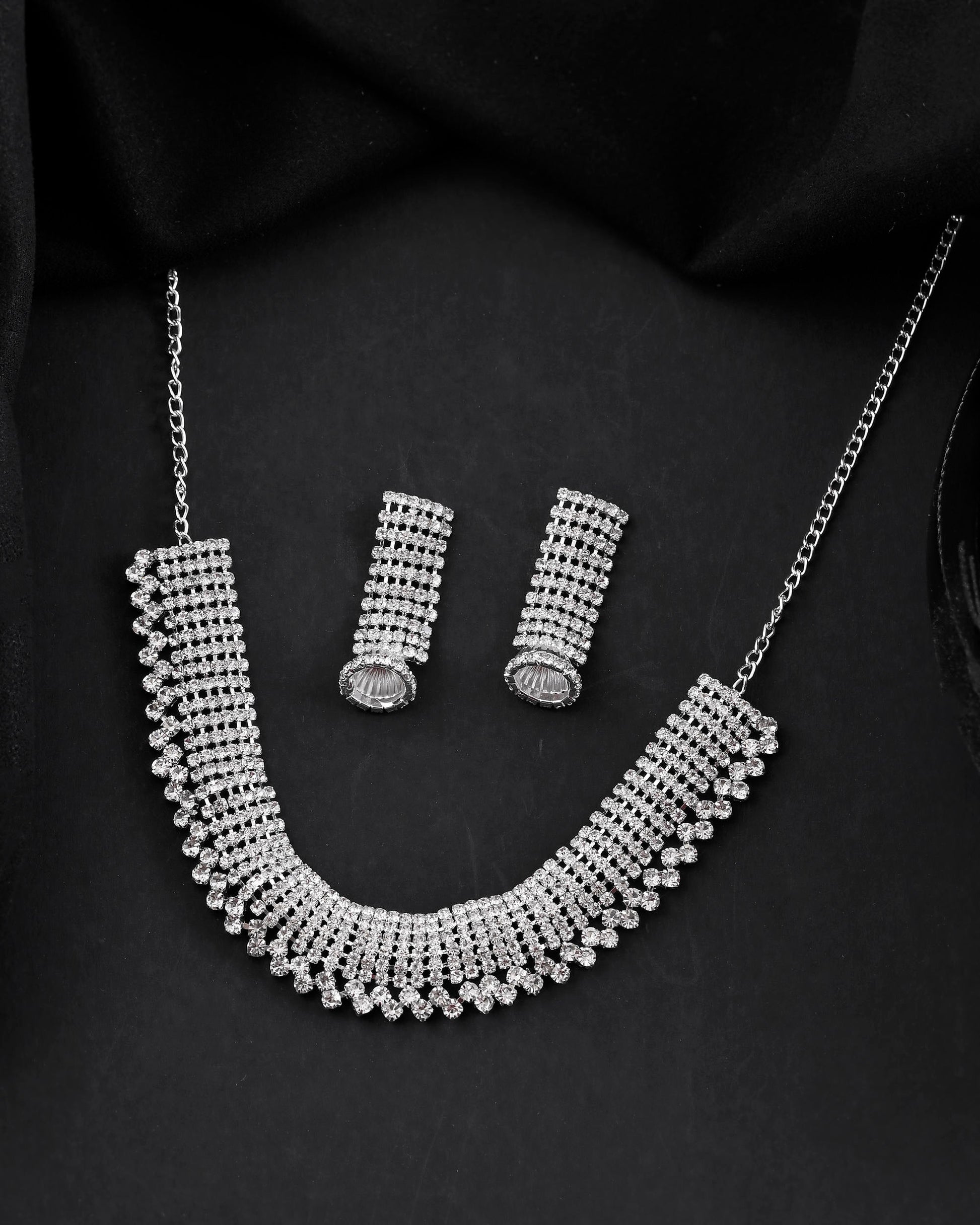 VOJ Silver-Plated Artificial Stones Studded Choker Jewellery Set - Swadesiicart