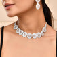 VOJ Silver-Plated Stones Studded Oval Shaped Jewellery Set - Swadesiicart