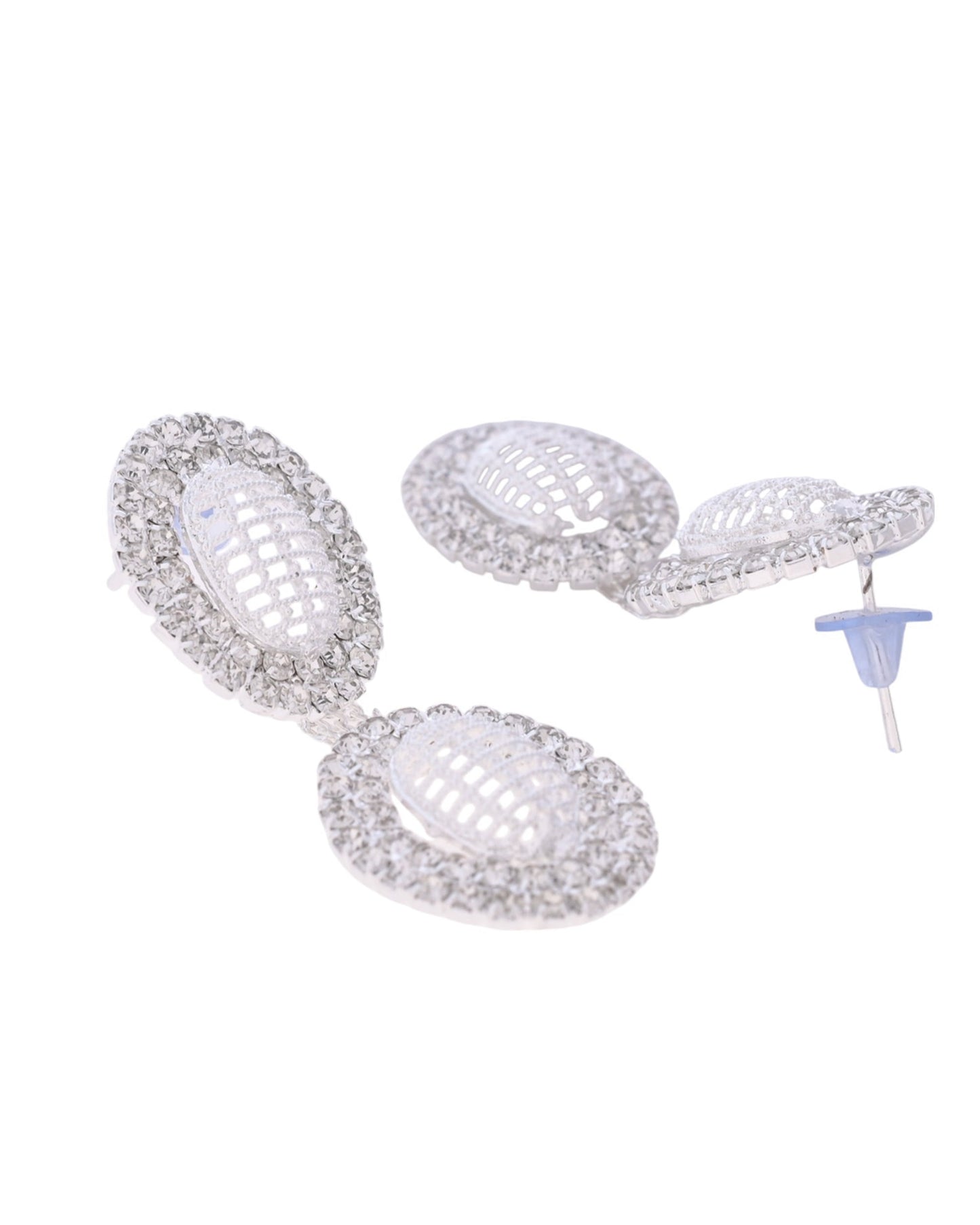 VOJ Silver-Plated Stones Studded Oval Shaped Jewellery Set - Swadesiicart