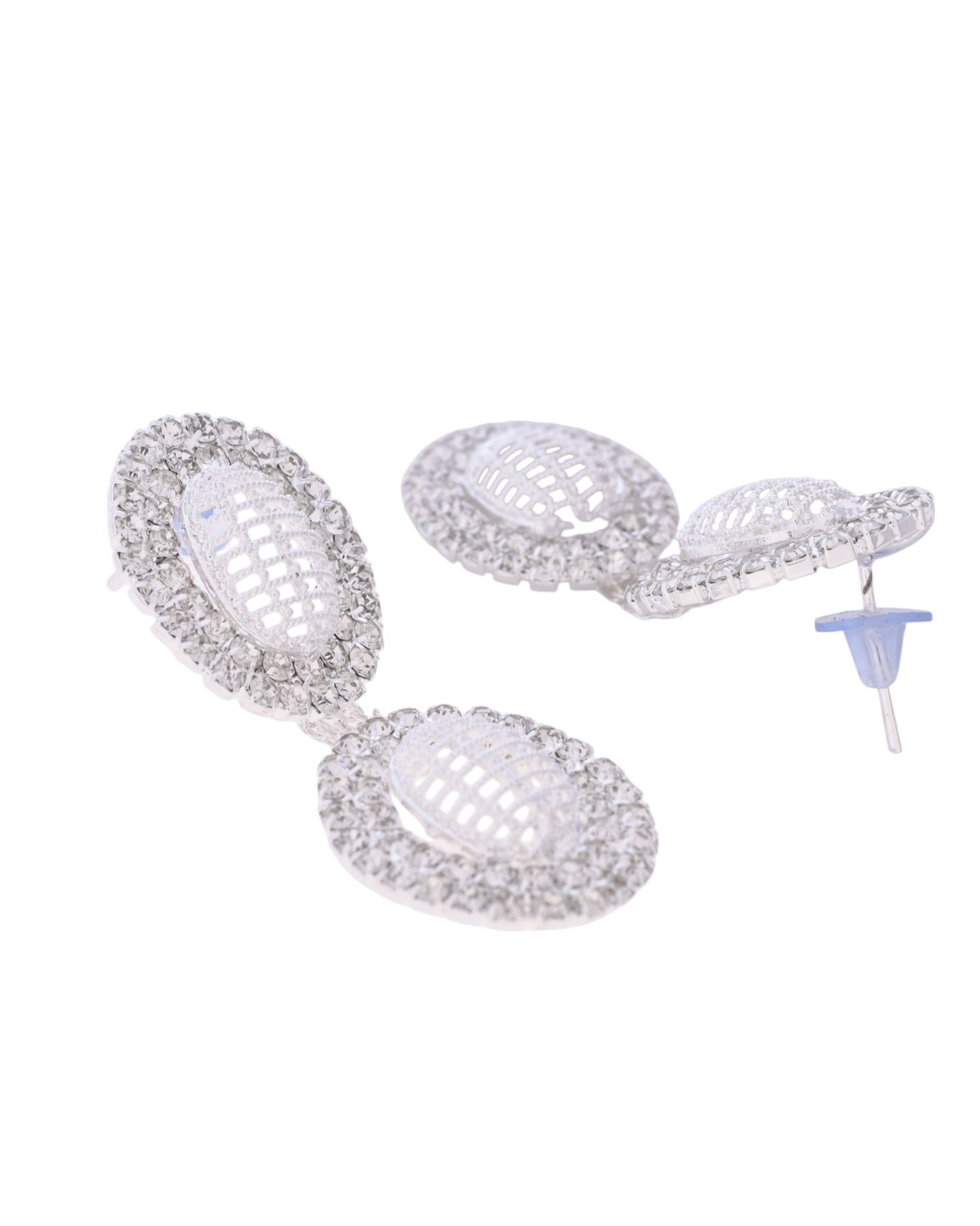VOJ Silver-Plated Stones Studded Oval Shaped Jewellery Set - Swadesiicart