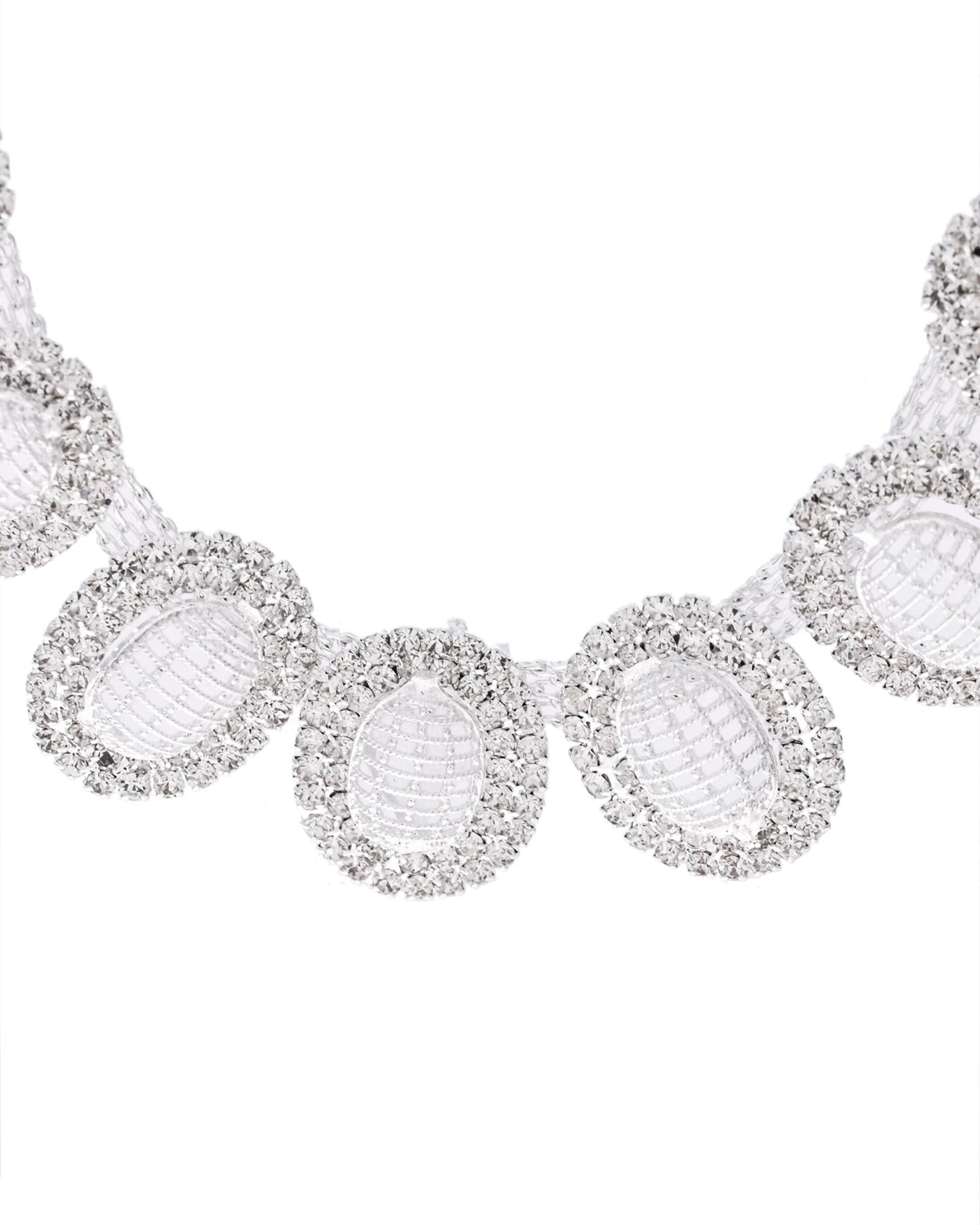 VOJ Silver-Plated Stones Studded Oval Shaped Jewellery Set - Swadesiicart