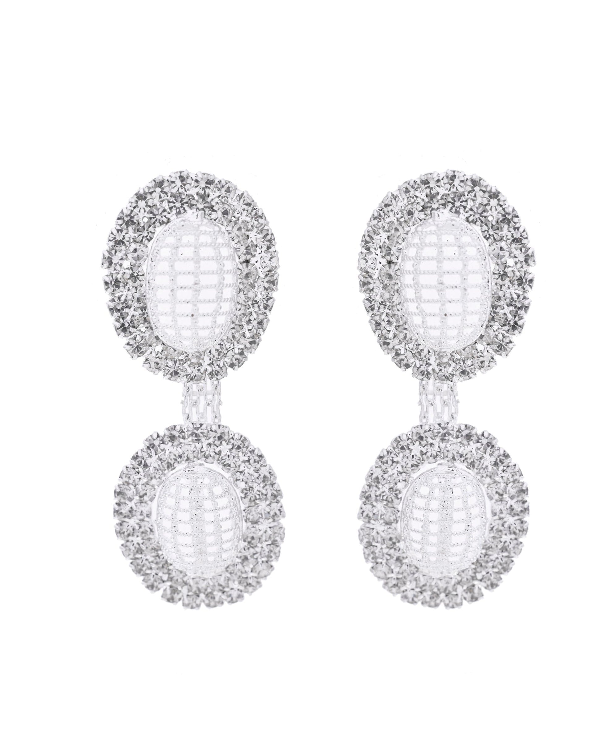 VOJ Silver-Plated Stones Studded Oval Shaped Jewellery Set - Swadesiicart