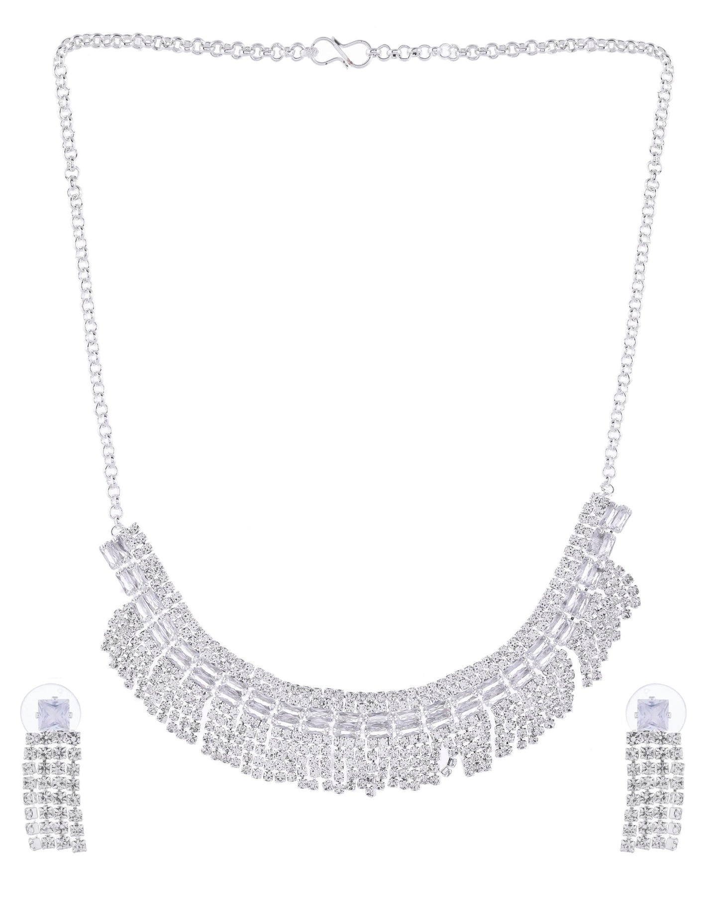 VOJ Silver-Plated Stones Studded Jewellery Set - Swadesiicart