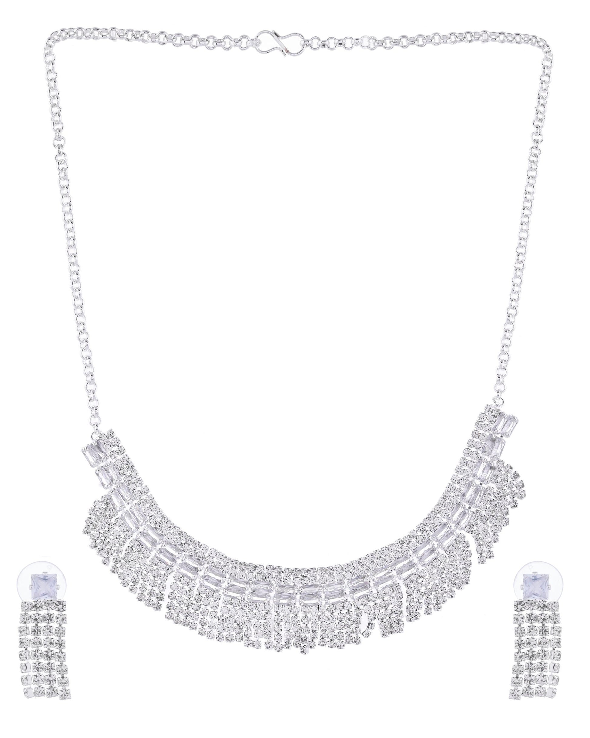 VOJ Silver-Plated Stones Studded Jewellery Set - Swadesiicart