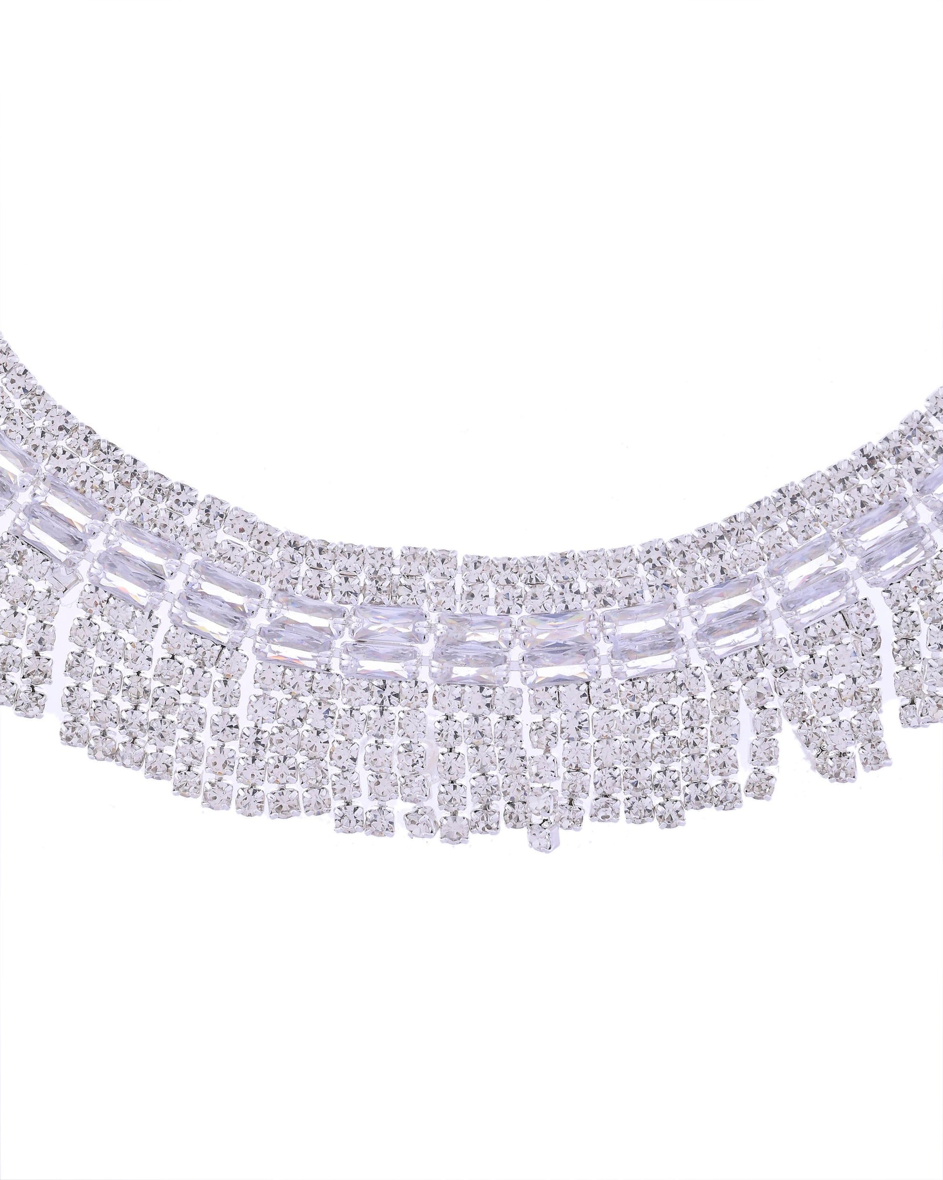 VOJ Silver-Plated Stones Studded Jewellery Set - Swadesiicart