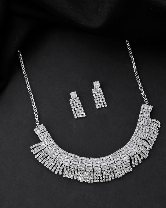 VOJ Silver-Plated Stones Studded Jewellery Set - Swadesiicart