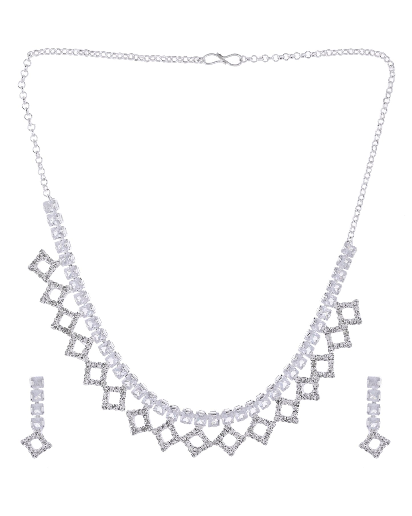 VOJ Silver-Plated Stones Studded Geomatrical Jewellery Set - Swadesiicart