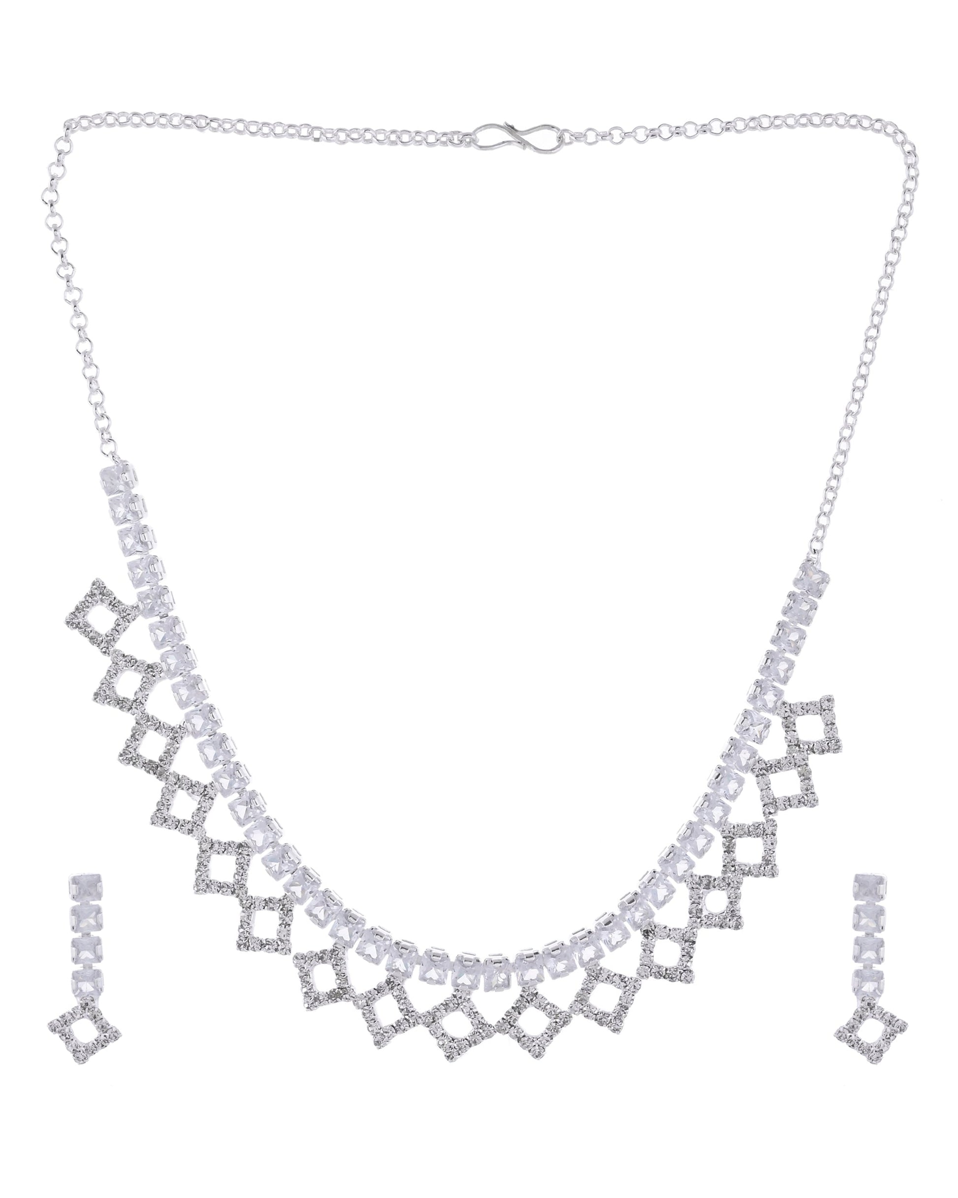 VOJ Silver-Plated Stones Studded Geomatrical Jewellery Set - Swadesiicart