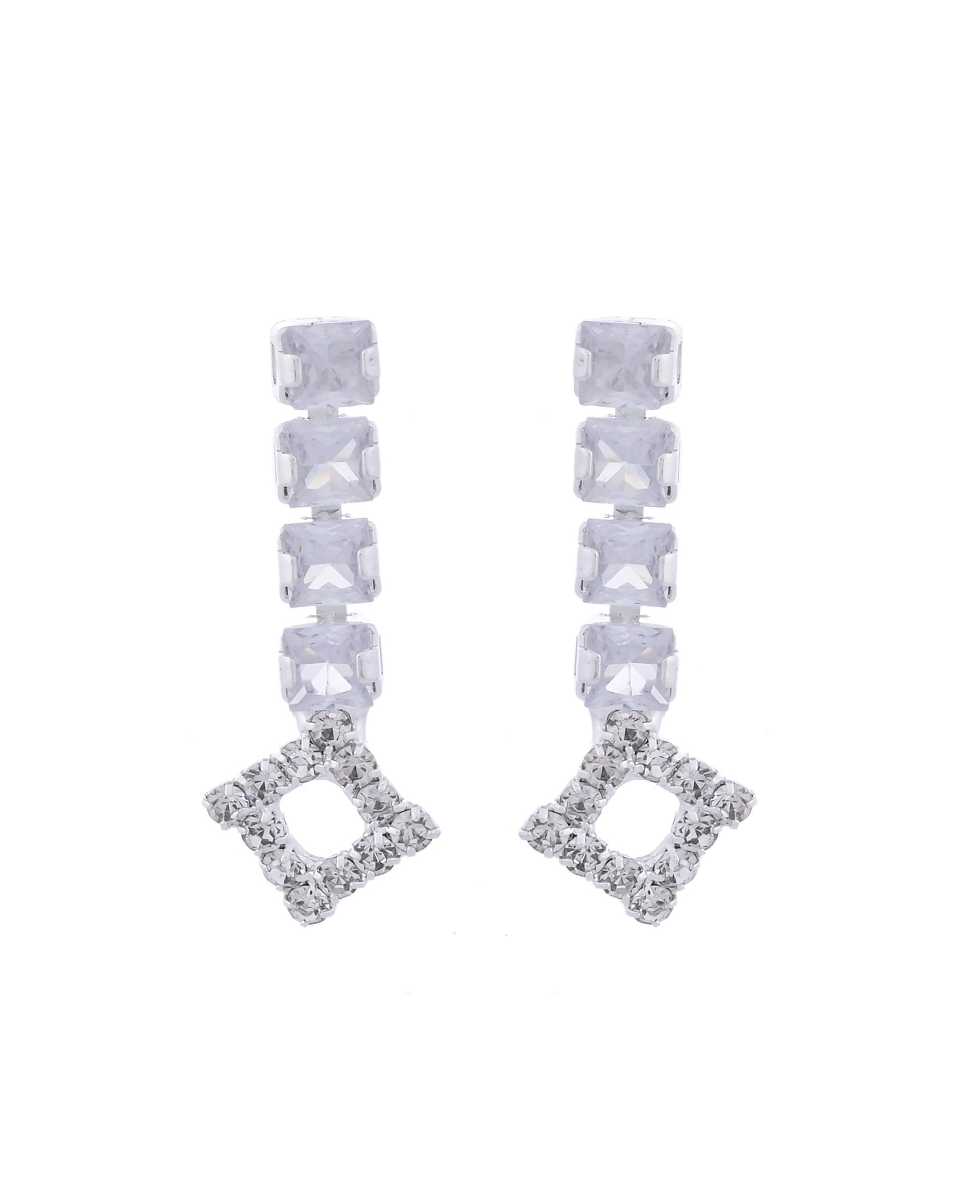 VOJ Silver-Plated Stones Studded Geomatrical Jewellery Set - Swadesiicart