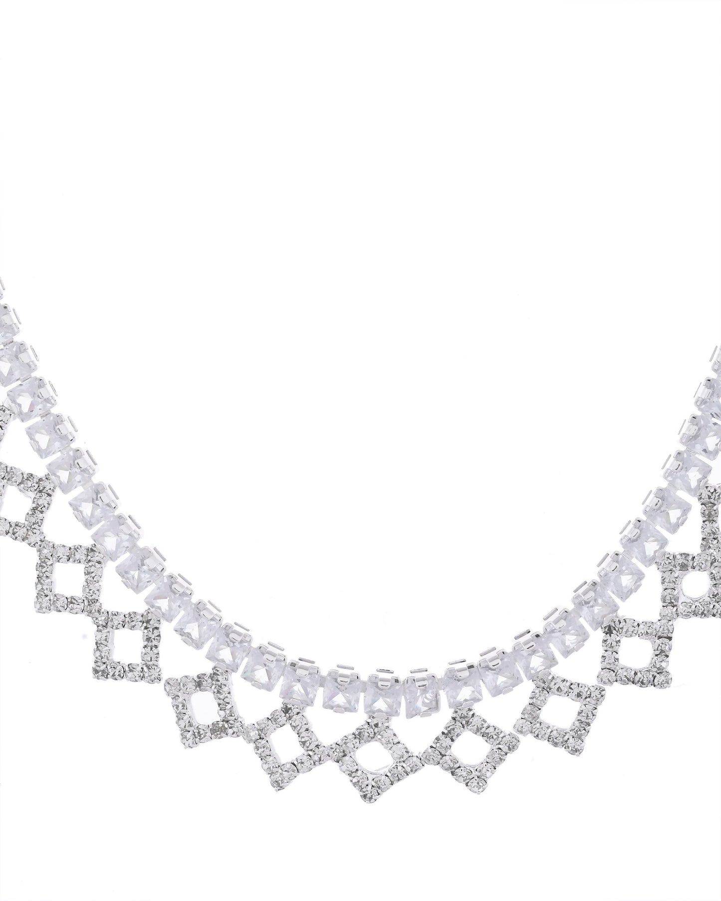 VOJ Silver-Plated Stones Studded Geomatrical Jewellery Set - Swadesiicart