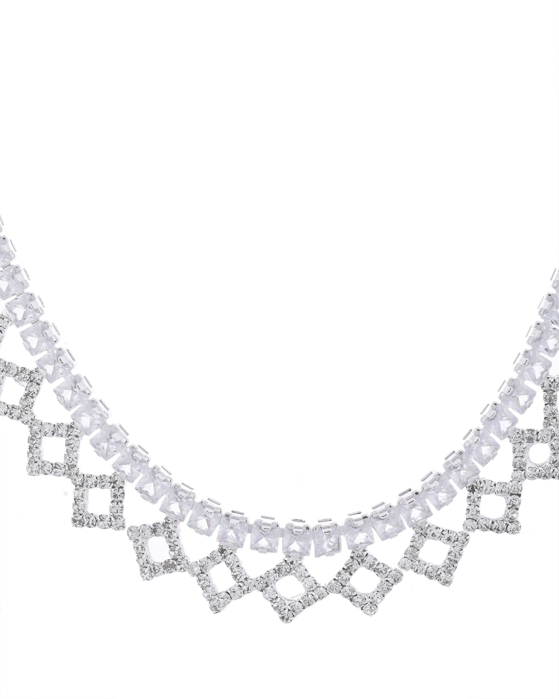VOJ Silver-Plated Stones Studded Geomatrical Jewellery Set - Swadesiicart