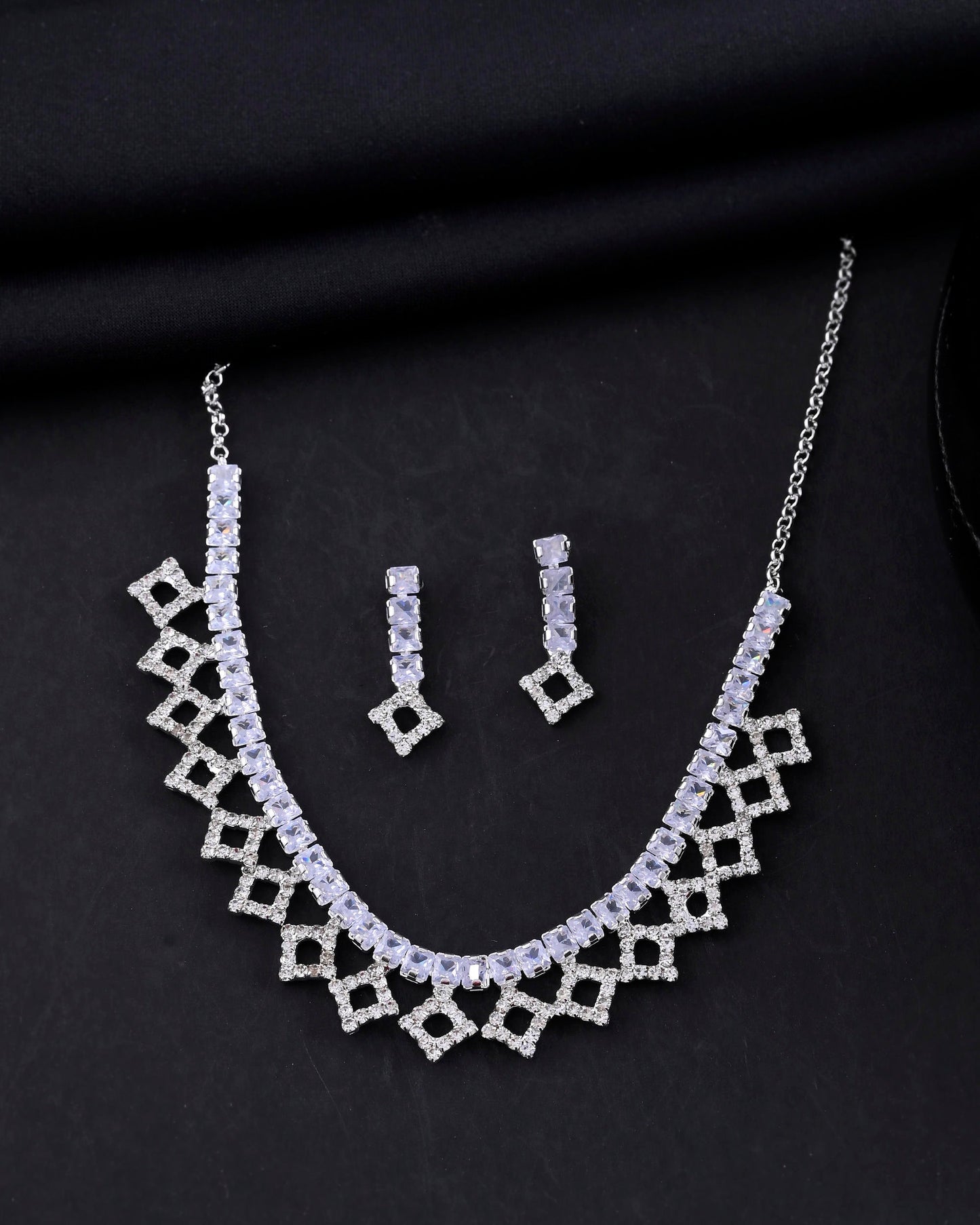 VOJ Silver-Plated Stones Studded Geomatrical Jewellery Set - Swadesiicart