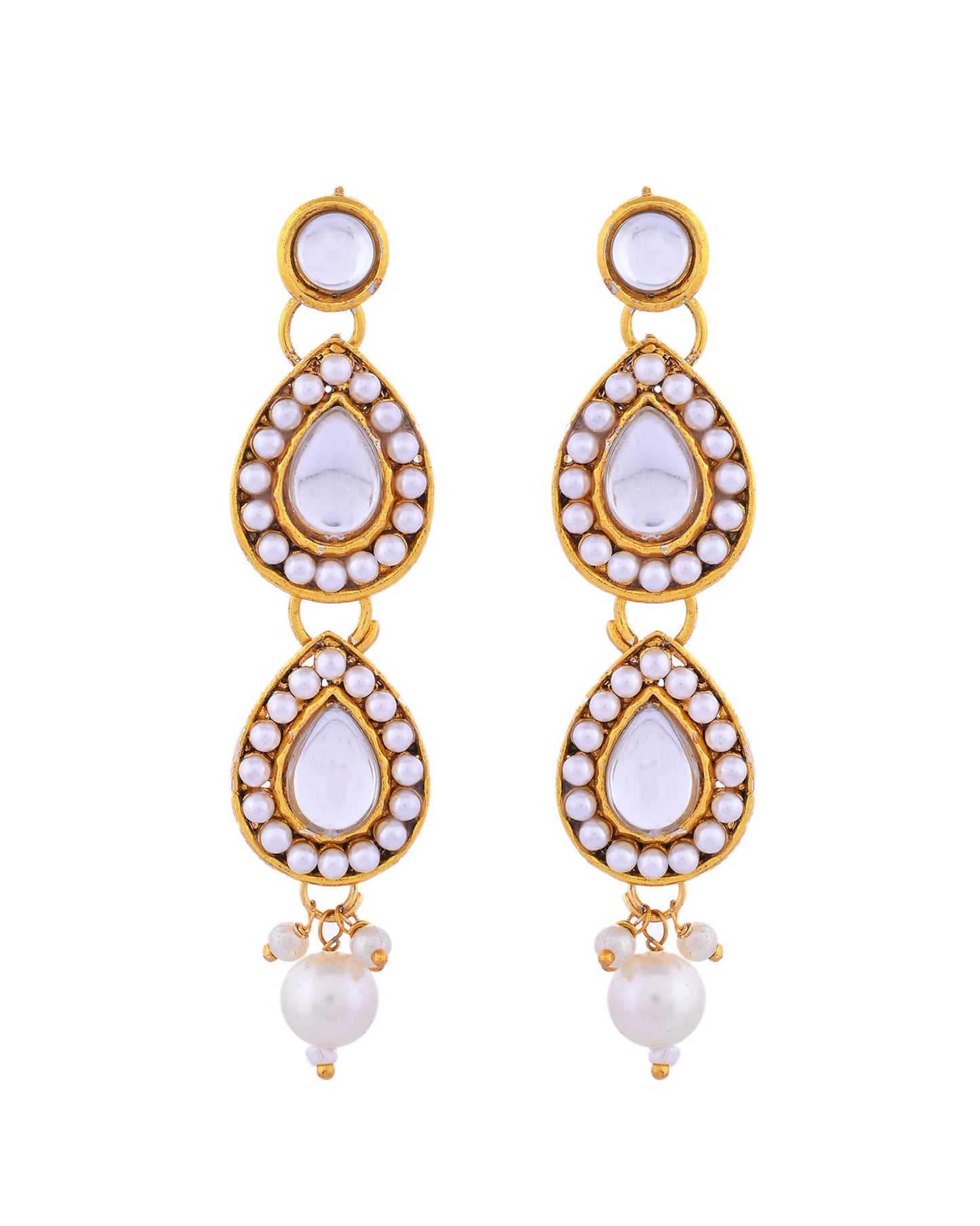 VOJ Gold-Polished Kundan Stones Studded Jewellery Set With Maang Tikka - Swadesiicart
