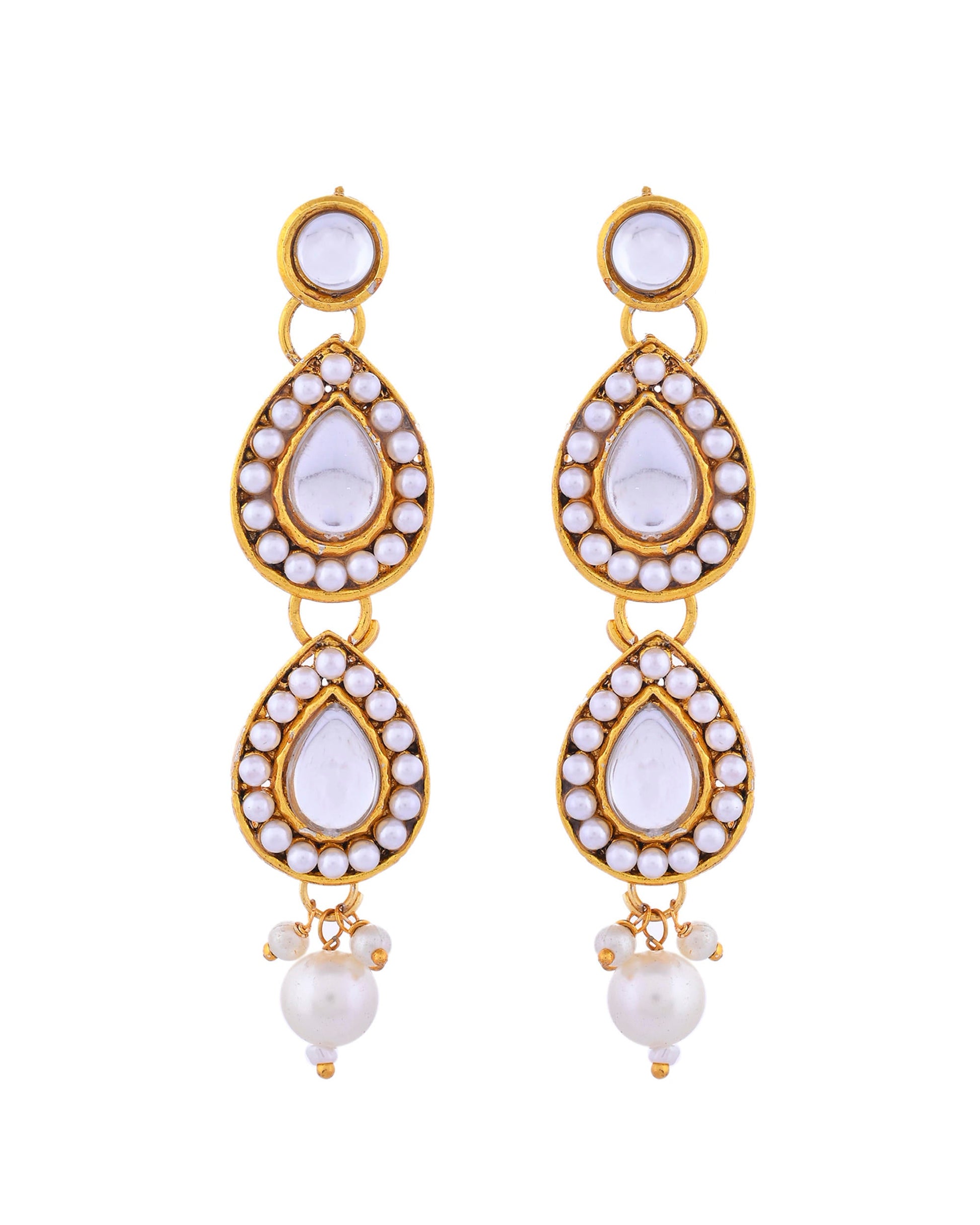 VOJ Gold-Polished Kundan Stones Studded Jewellery Set With Maang Tikka - Swadesiicart