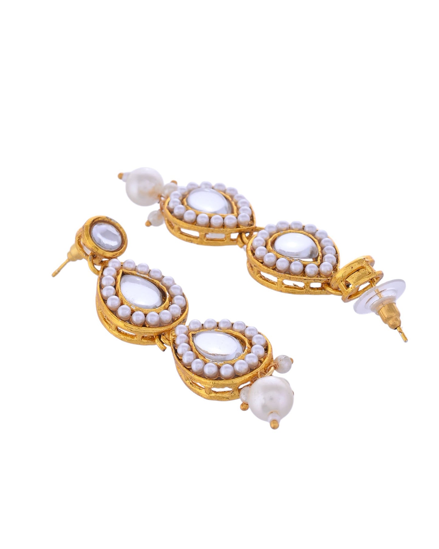VOJ Gold-Polished Kundan Stones Studded Jewellery Set With Maang Tikka - Swadesiicart