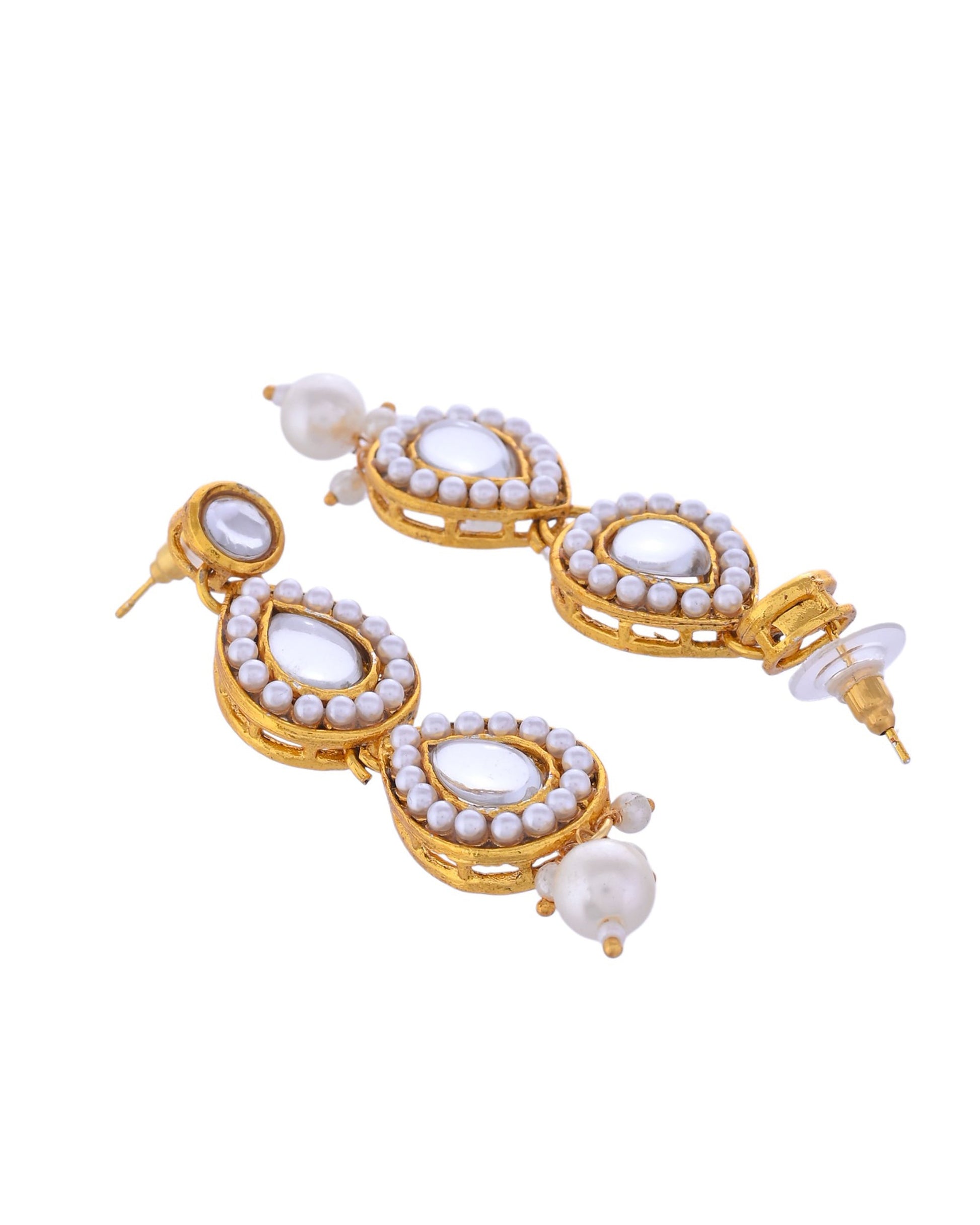 VOJ Gold-Polished Kundan Stones Studded Jewellery Set With Maang Tikka - Swadesiicart