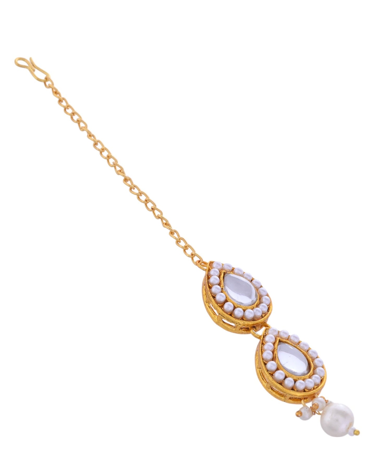 VOJ Gold-Polished Kundan Stones Studded Jewellery Set With Maang Tikka - Swadesiicart