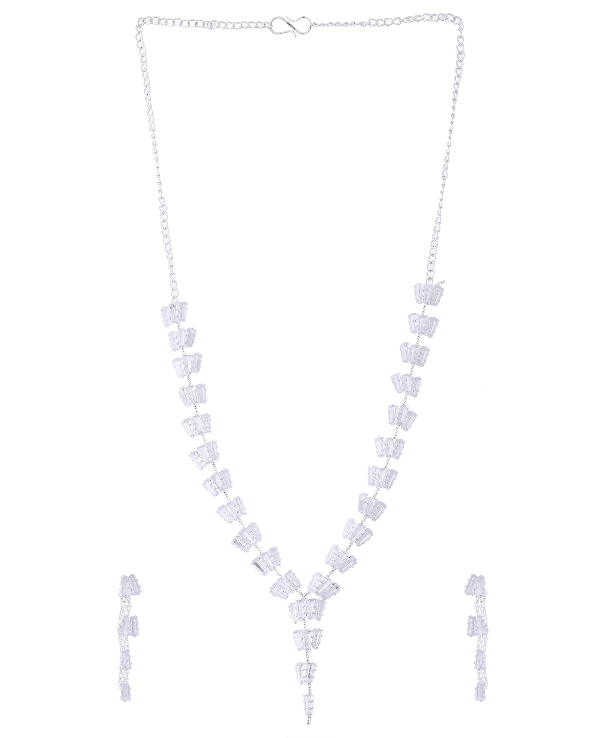 VOJ Silver Plated Artifical Stone Studded Necklace Set - Swadesiicart