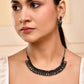 VOJ Black Circular Stone Studded Jewellery Set - Swadesiicart