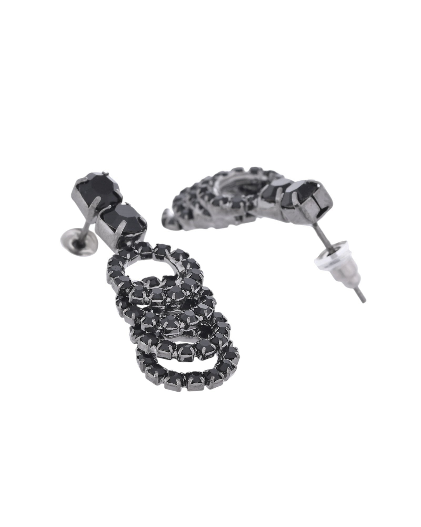 VOJ Black Circular Stone Studded Jewellery Set - Swadesiicart