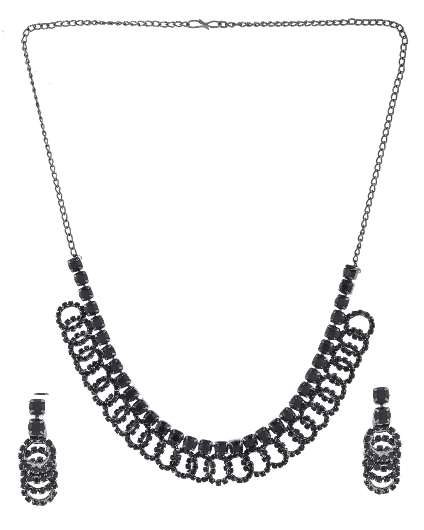 VOJ Black Circular Stone Studded Jewellery Set - Swadesiicart