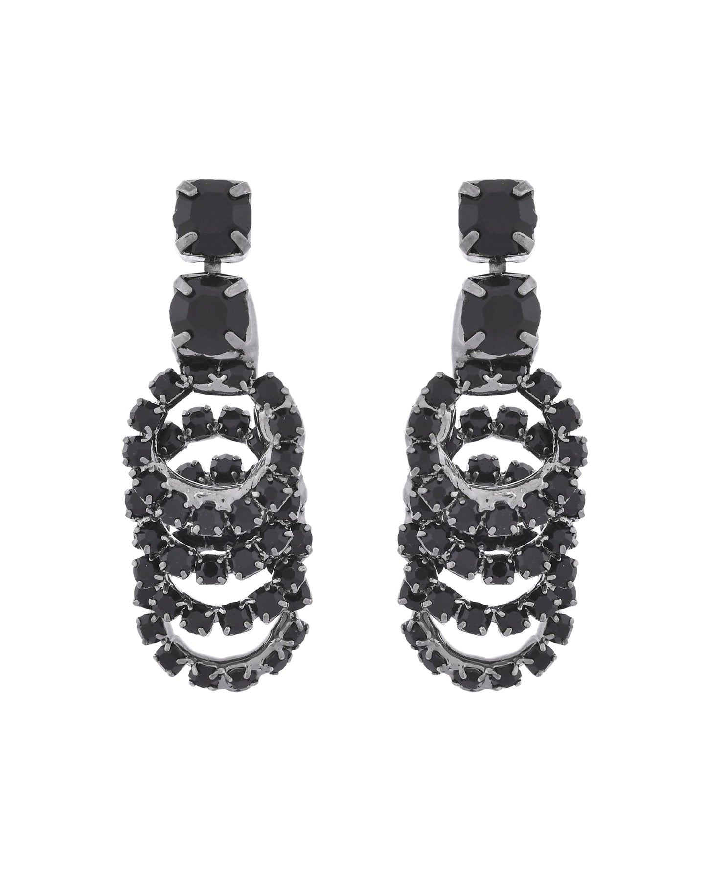VOJ Black Circular Stone Studded Jewellery Set - Swadesiicart