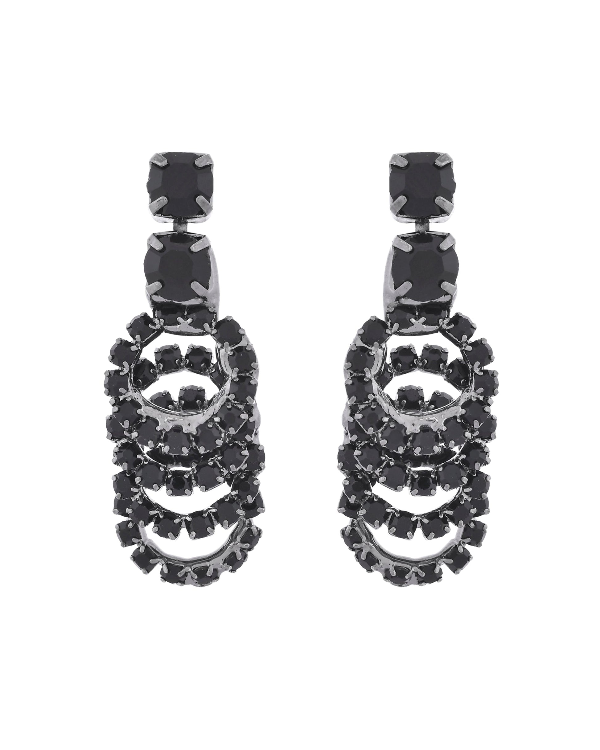 VOJ Black Circular Stone Studded Jewellery Set - Swadesiicart
