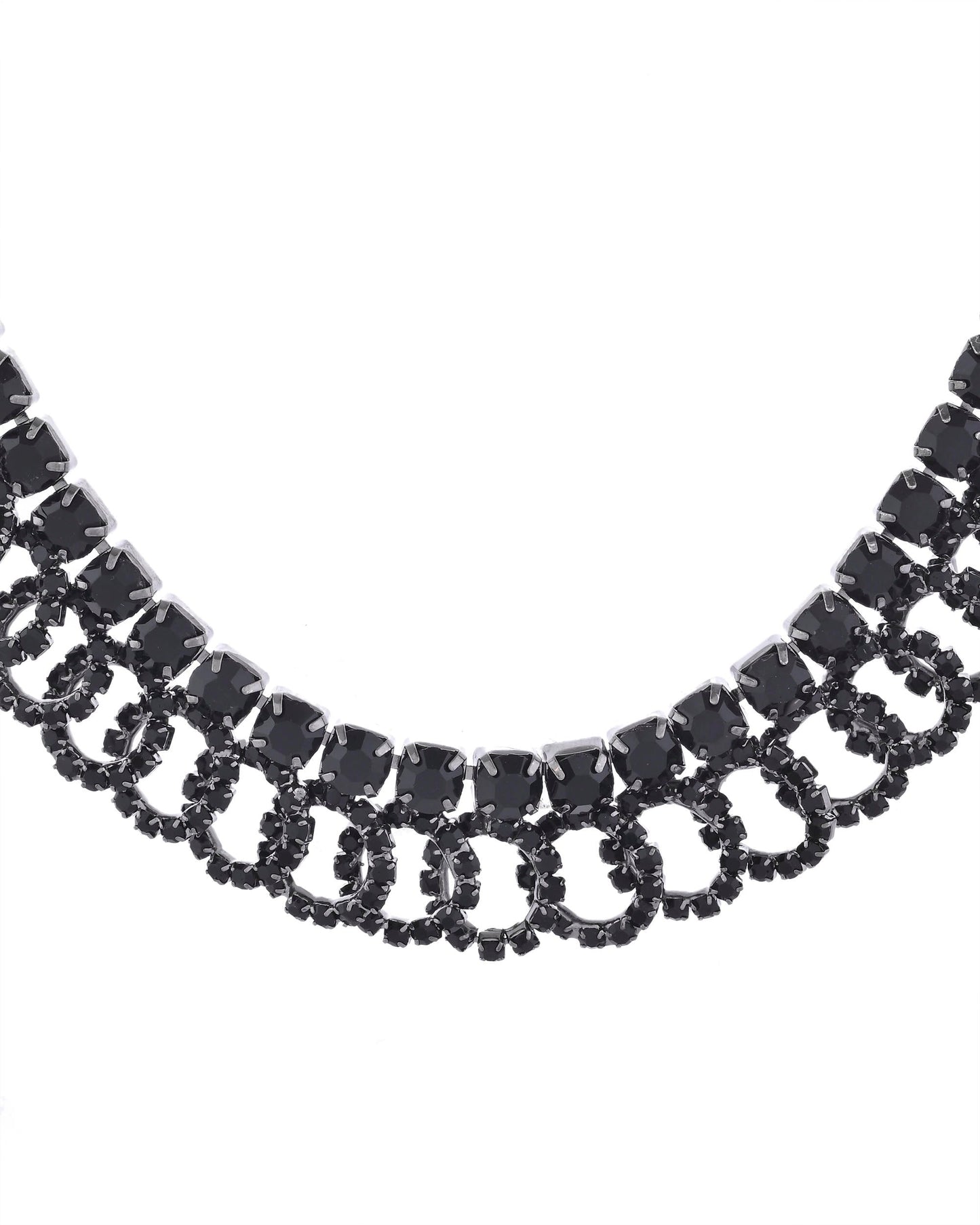 VOJ Black Circular Stone Studded Jewellery Set - Swadesiicart