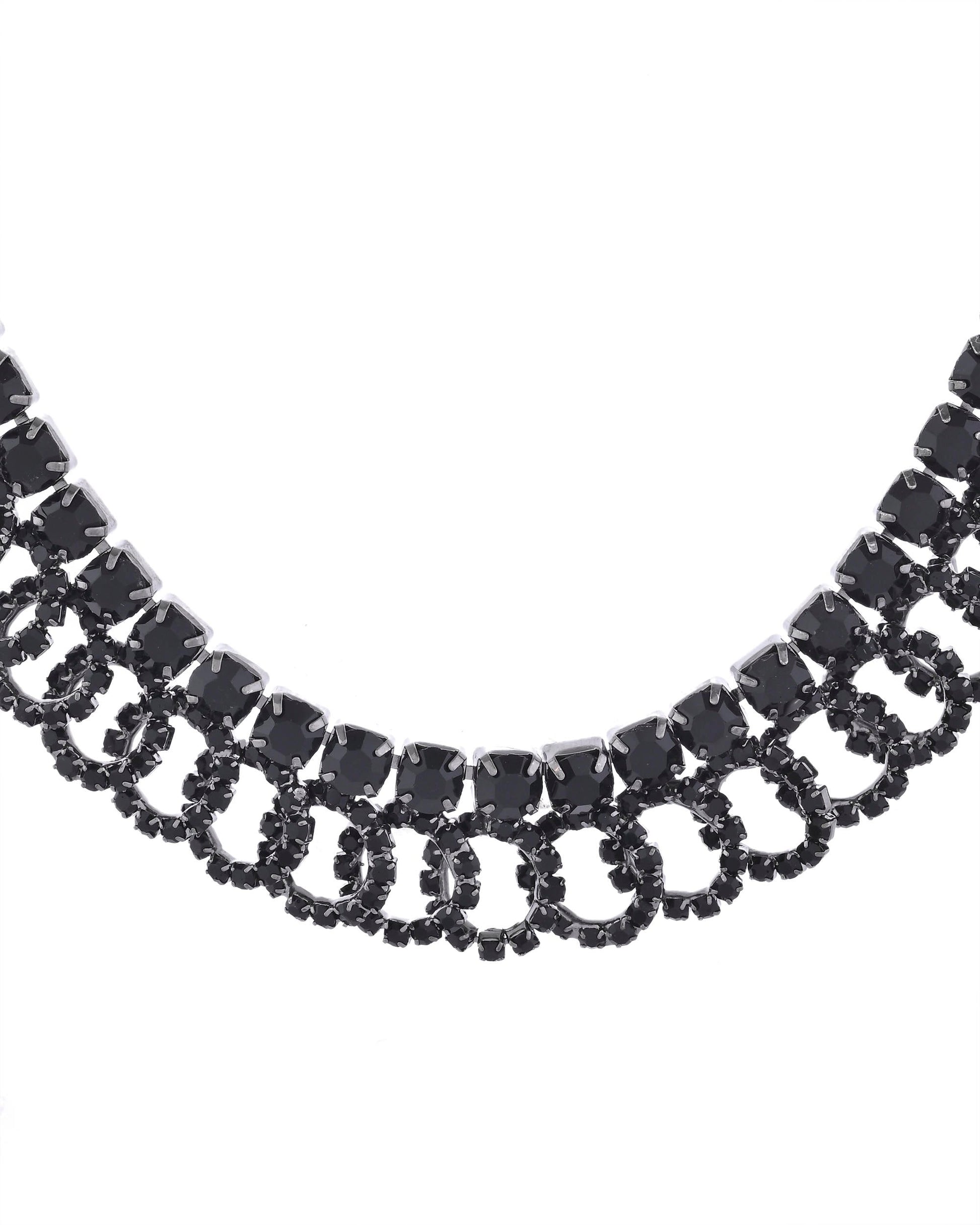 VOJ Black Circular Stone Studded Jewellery Set - Swadesiicart