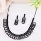 VOJ Black Circular Stone Studded Jewellery Set - Swadesiicart